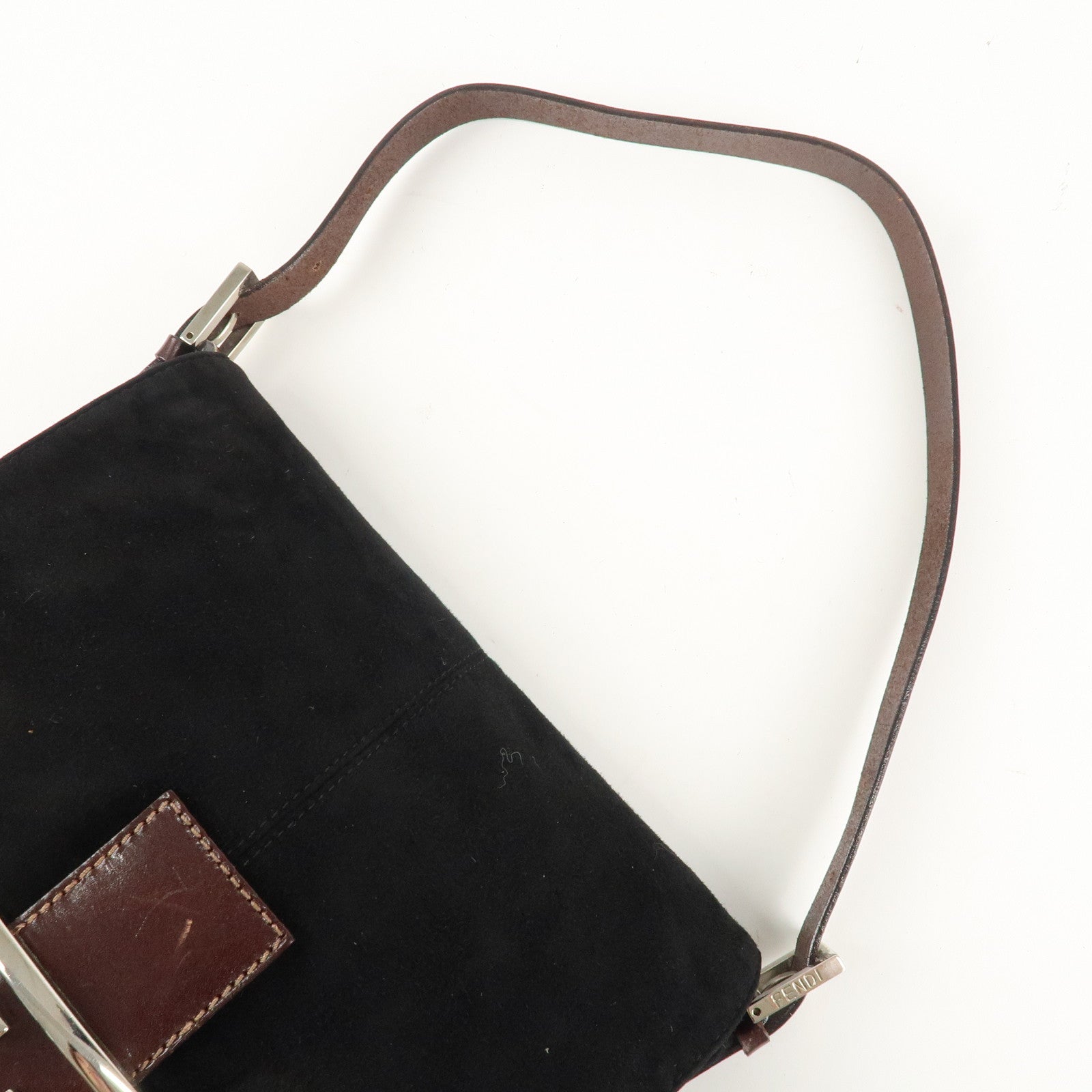 FENDI Mamma Baguette Suede Leather Shoulder Bag Silver HDW 26325 Used