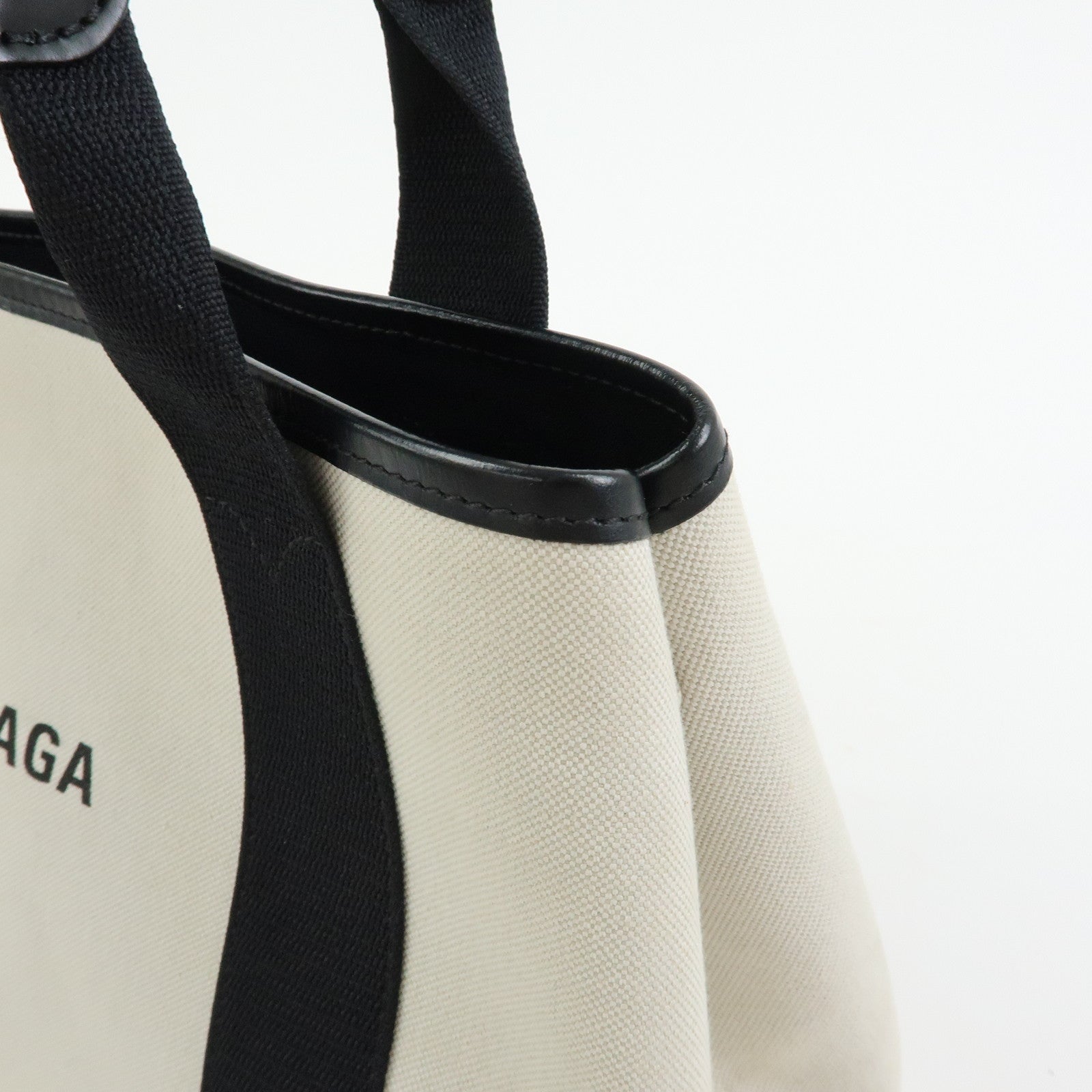 BALENCIAGA Navy Cabas Small Canvas Leather Tote Bag Ivory 339933