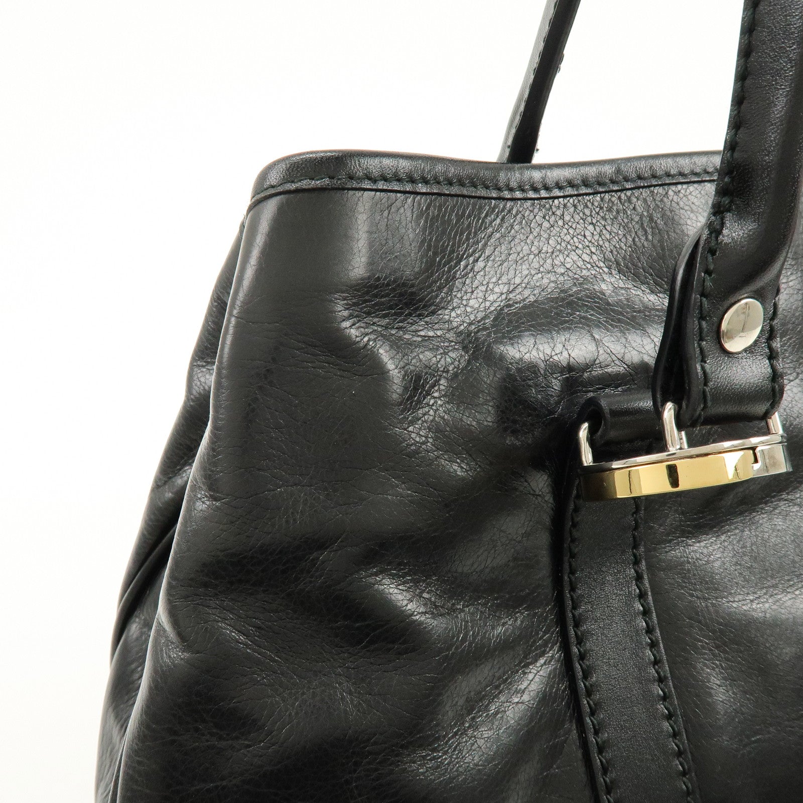 GUCCI Interlocking G Leather Tote Bag Hand Bag Black 232957