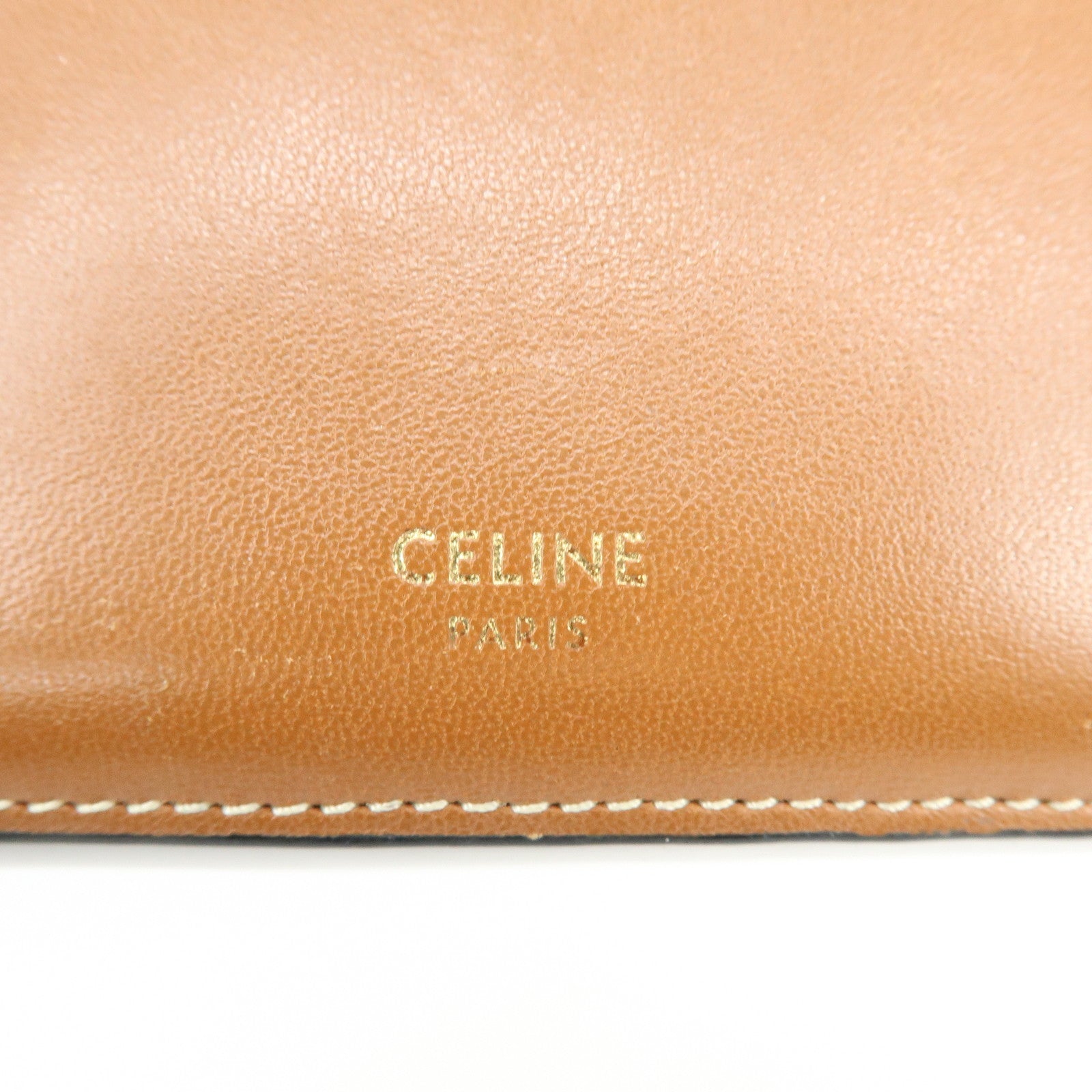 CELINE Triomphe Leather PVC Canvas Card Fragment Case Black Brown