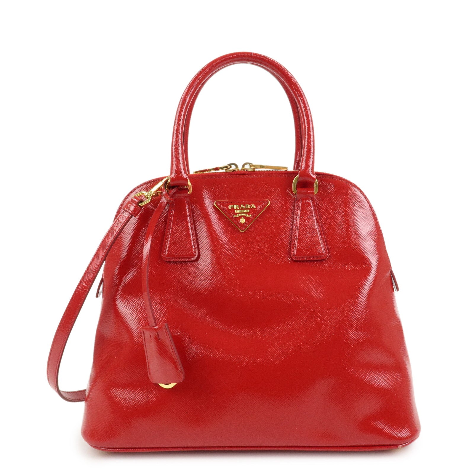 PRADA Logo Patent Leather 2Way Bag Shoulder Bag Hand Bag Red BL0909