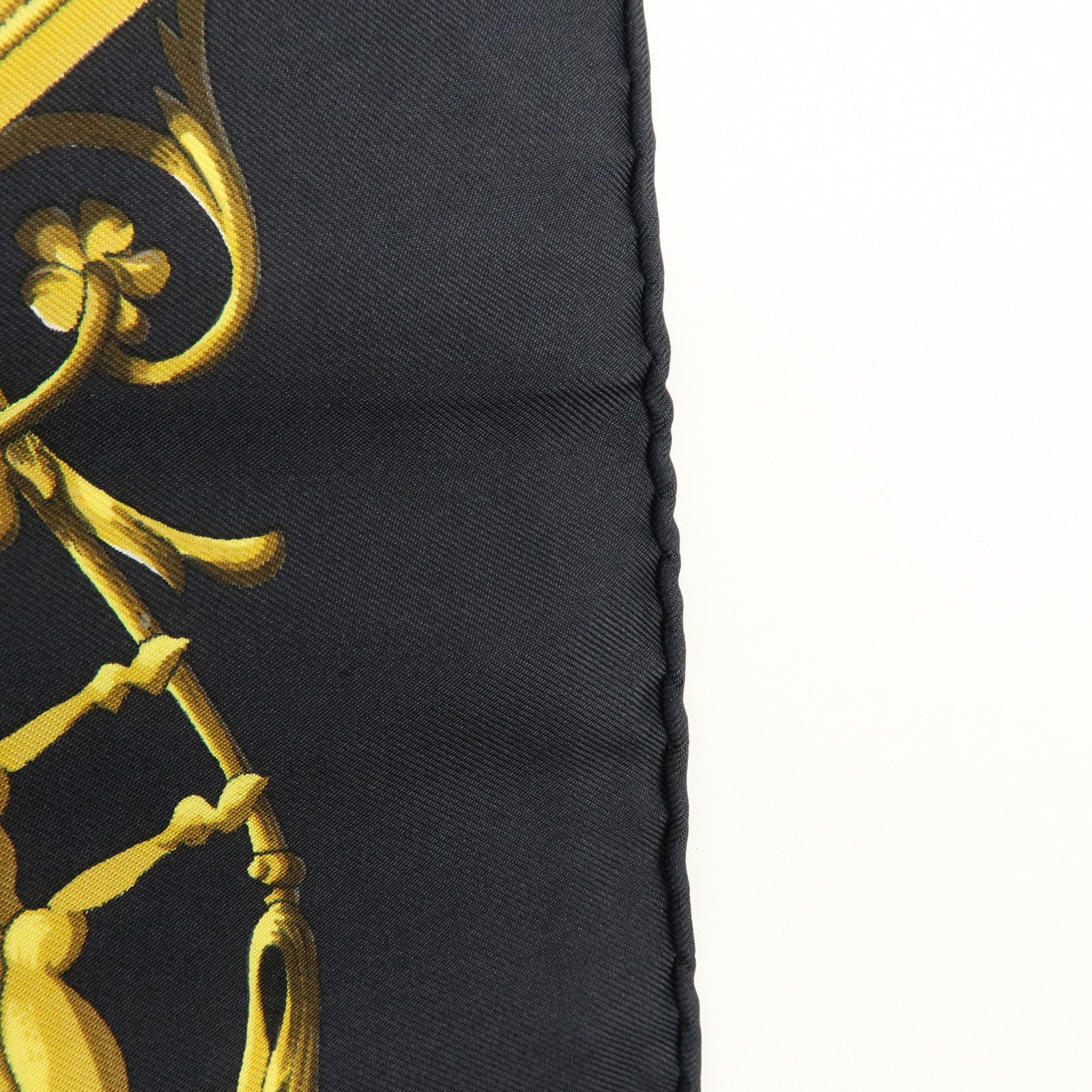 HERMES Carre 90 Silk 100% Scarf DIES ET HORE Black Gold White