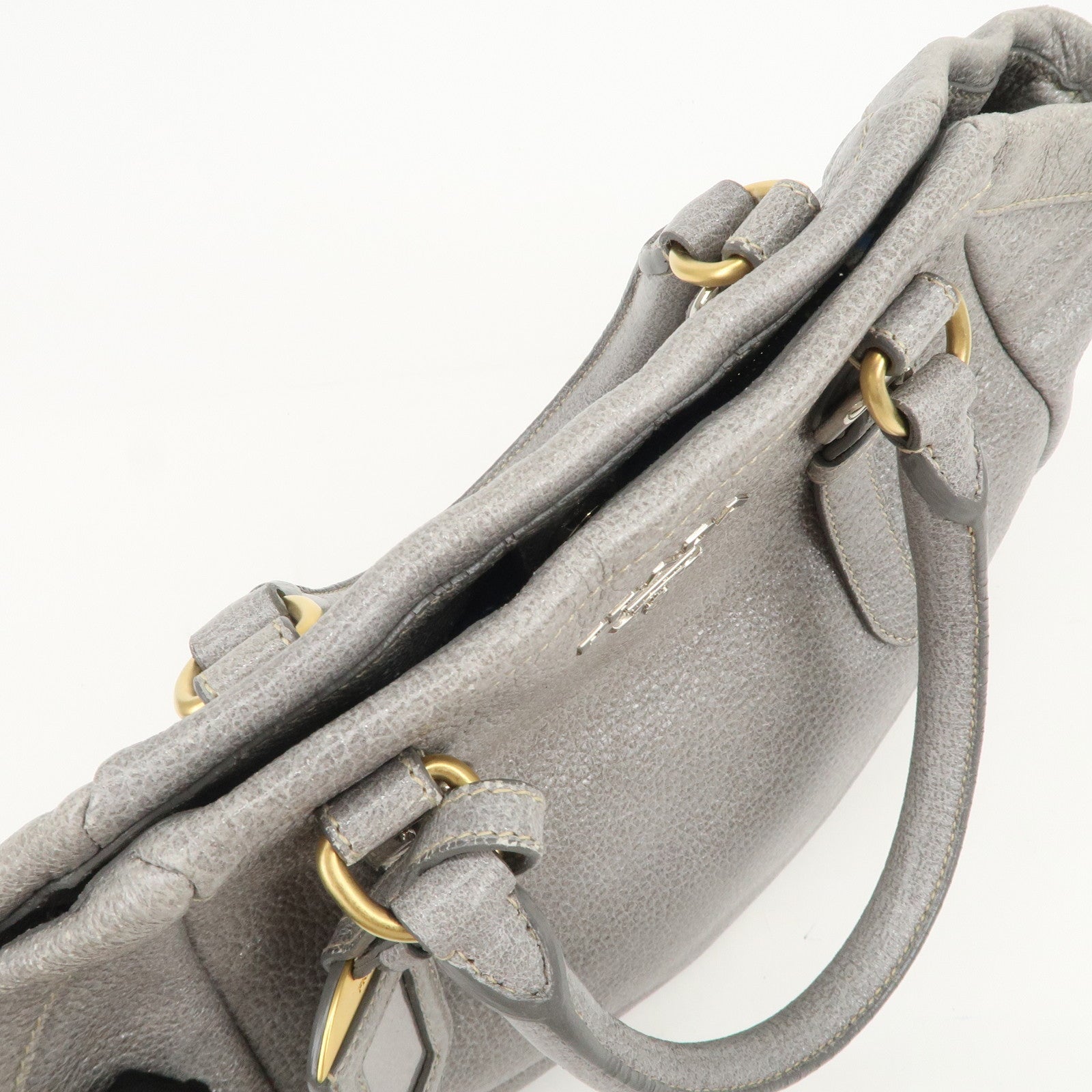 PRADA Logo Leather 2Way Bag Hand Bag Shoulder Bag Gray BN1695