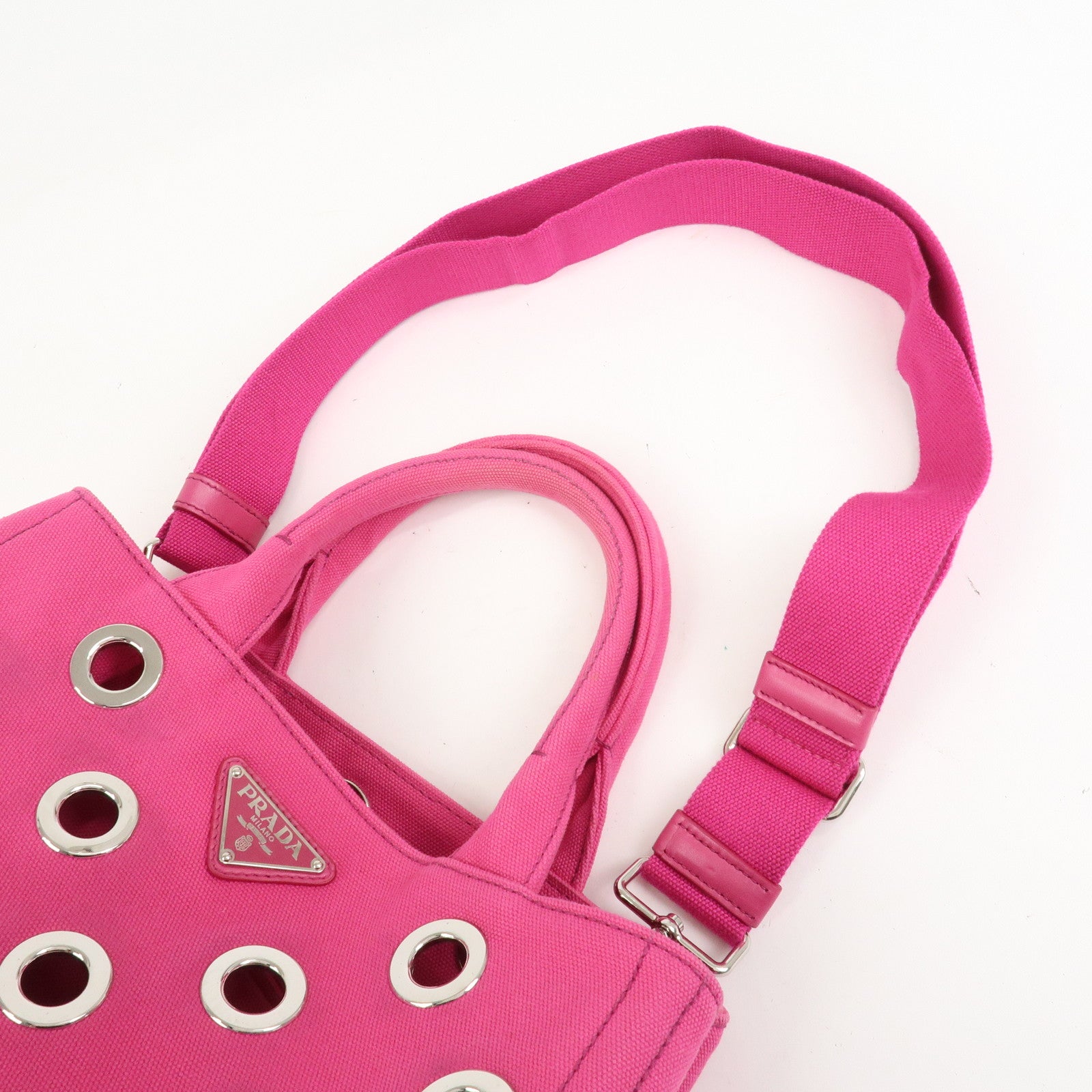 PRADA Grommet Canapa Mini Canvas 2Way Bag Hand Bag Pink 1BG439