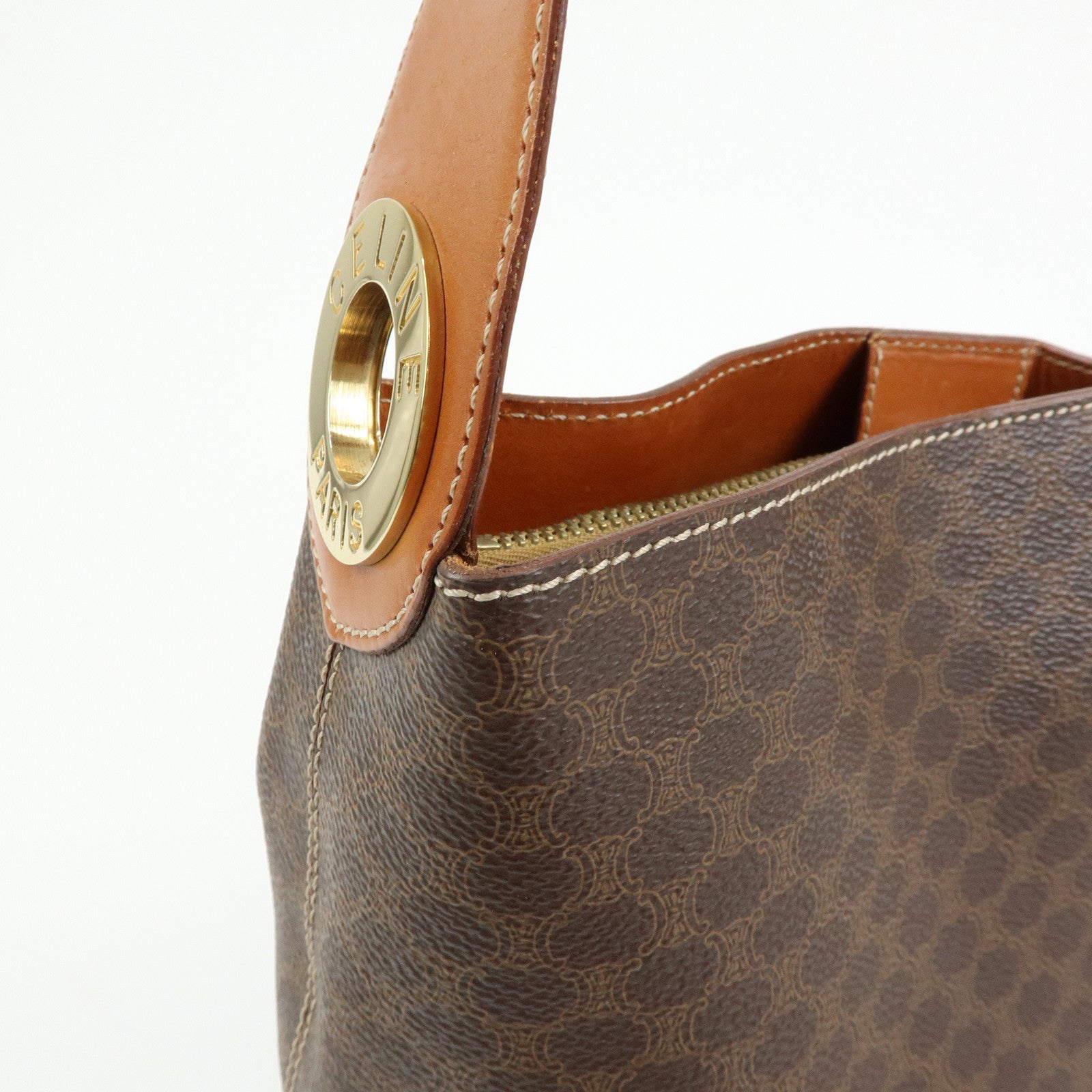 CELINE Macadam PVC Leather Shoulder Bag Hand Bag Brown