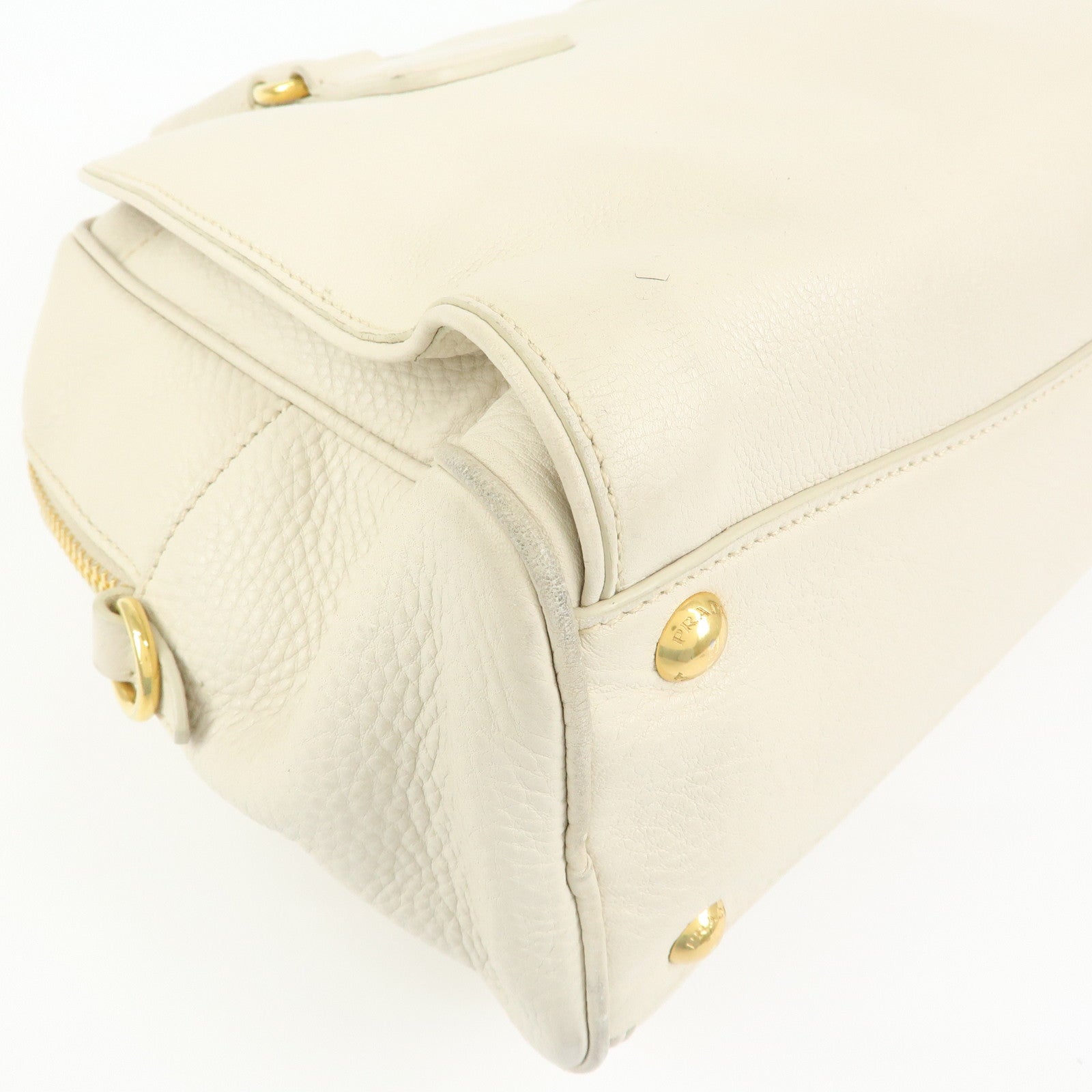 PRADA Vitello Daino Leather Hand Bag Ivory BL0804