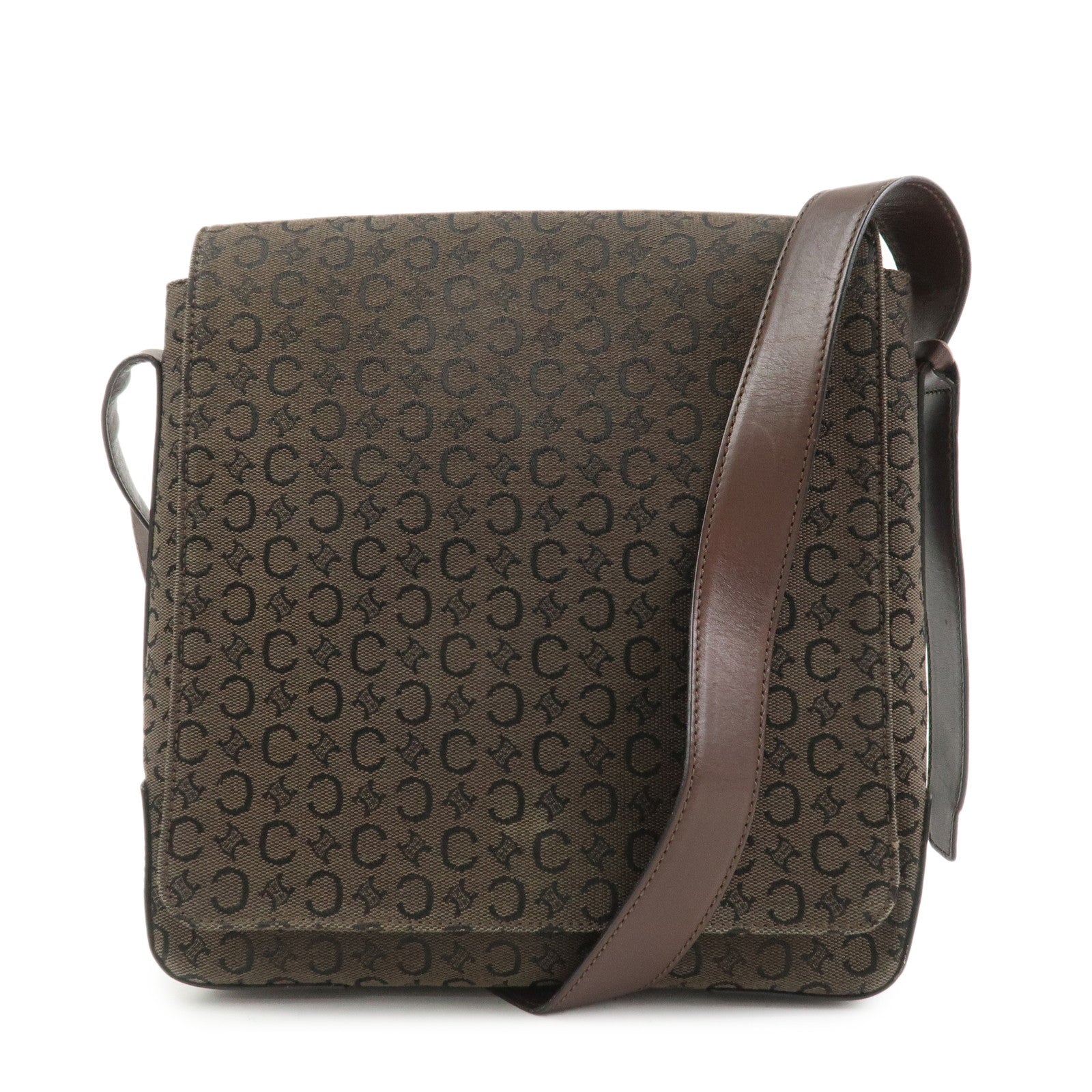 CELINE C Macadam Canvas Leather Shoulder Crossbody Bag Brown