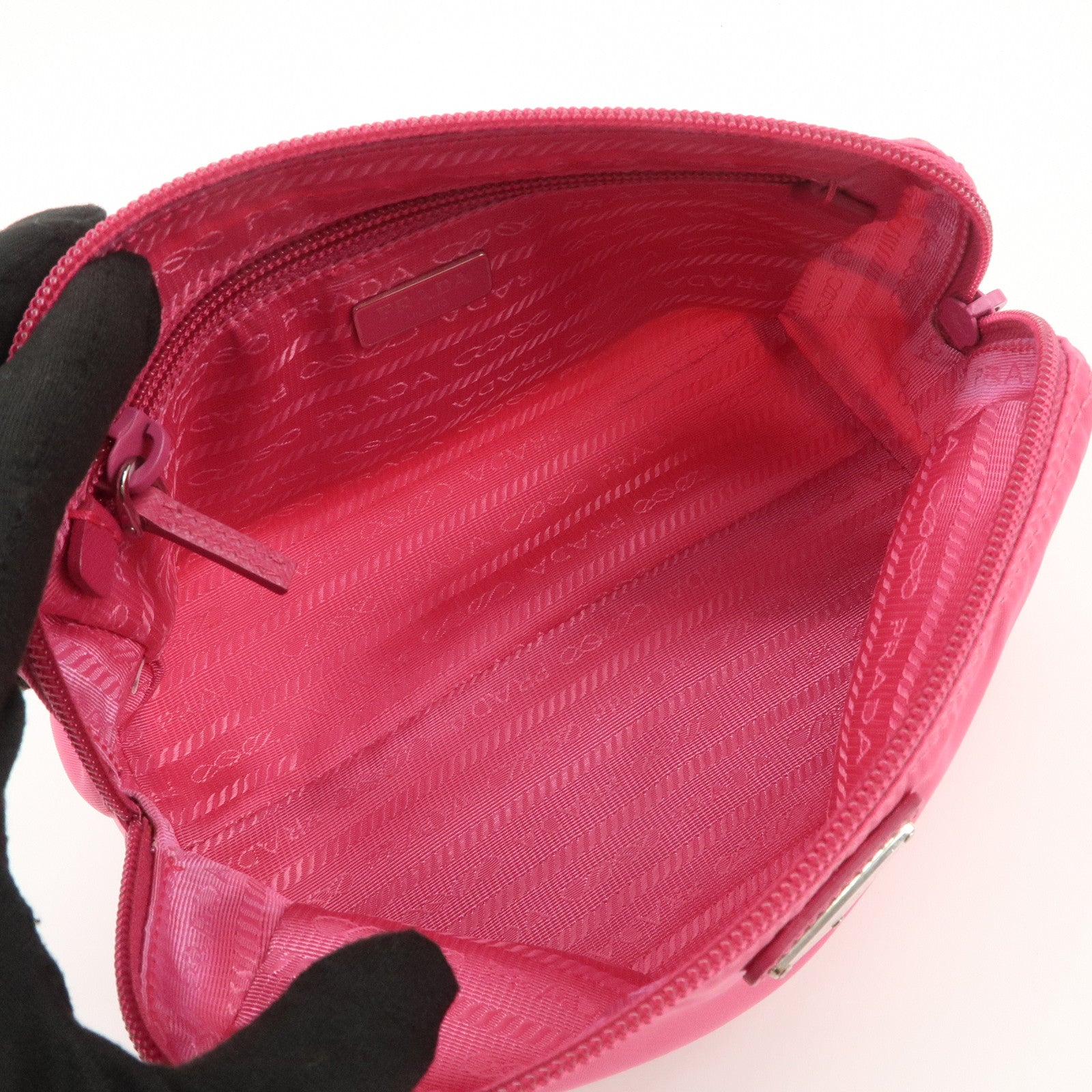 PRADA Triangle Logo Nylon Pouch Cosmetic Pouch Fuchsia Pink 1NA693