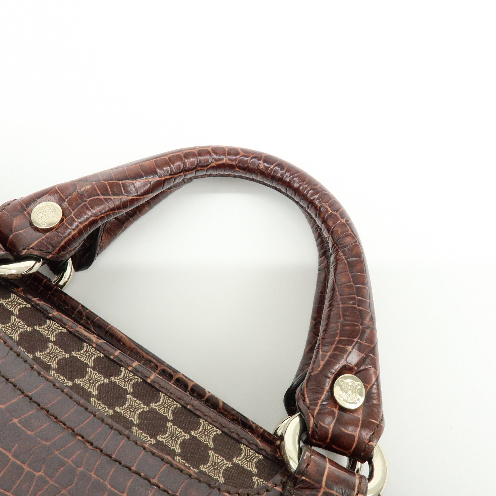 CELINE Macadam Embossed Leather Canvas Boogie Bag Hand Bag Brown