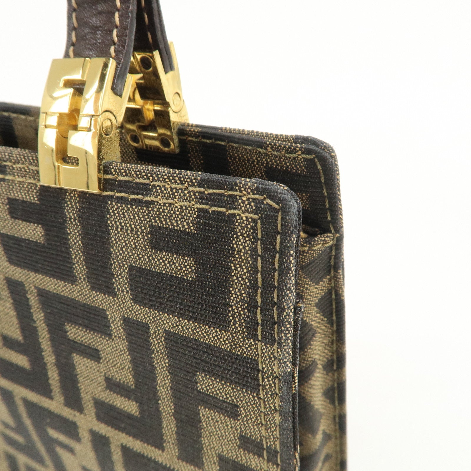 FENDI Zucca Canvas Leather Shoulder Bag Hand Bag Brown Black