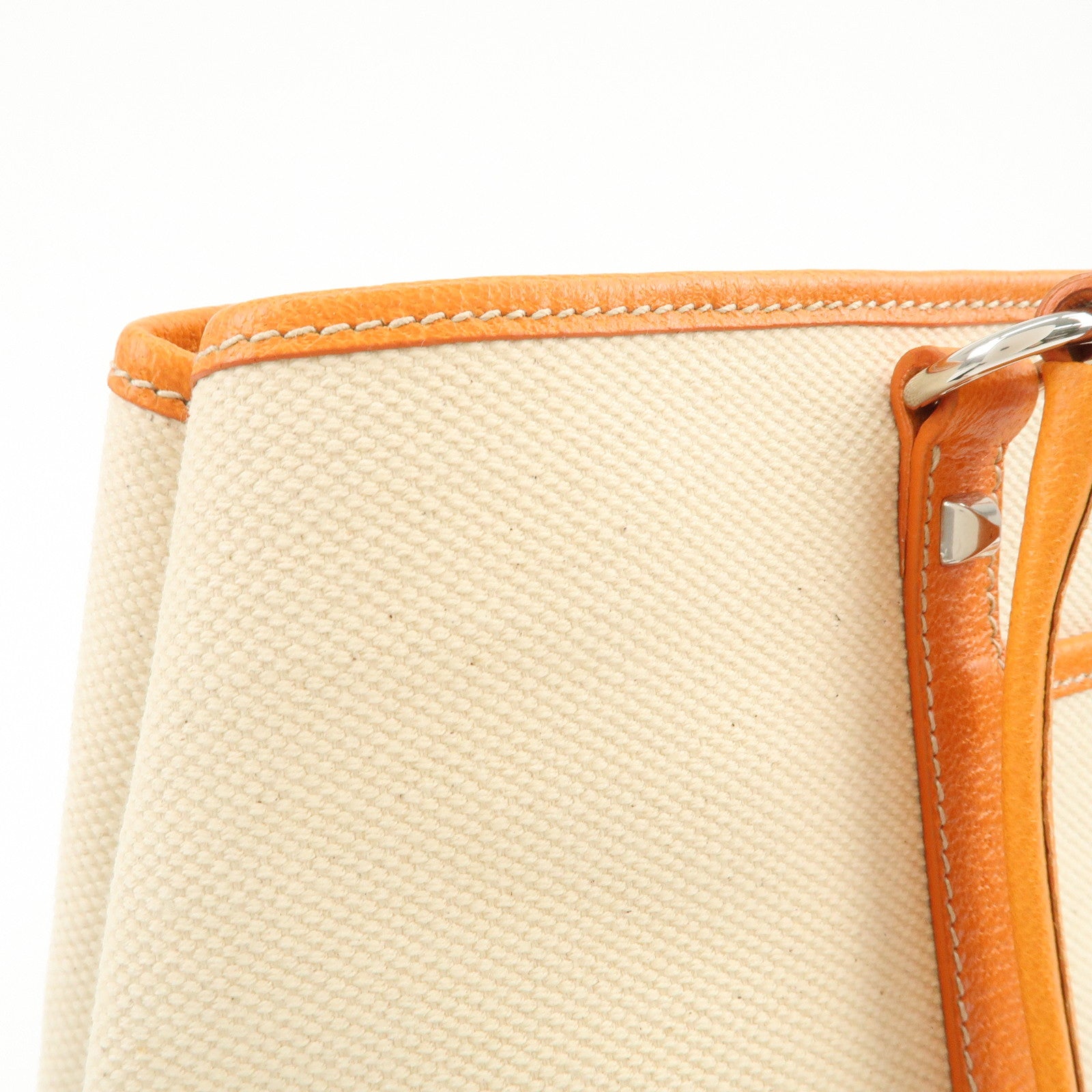 PRADA Triangle Logo Canvas Leather Tote Bag Natural Orange BR2920