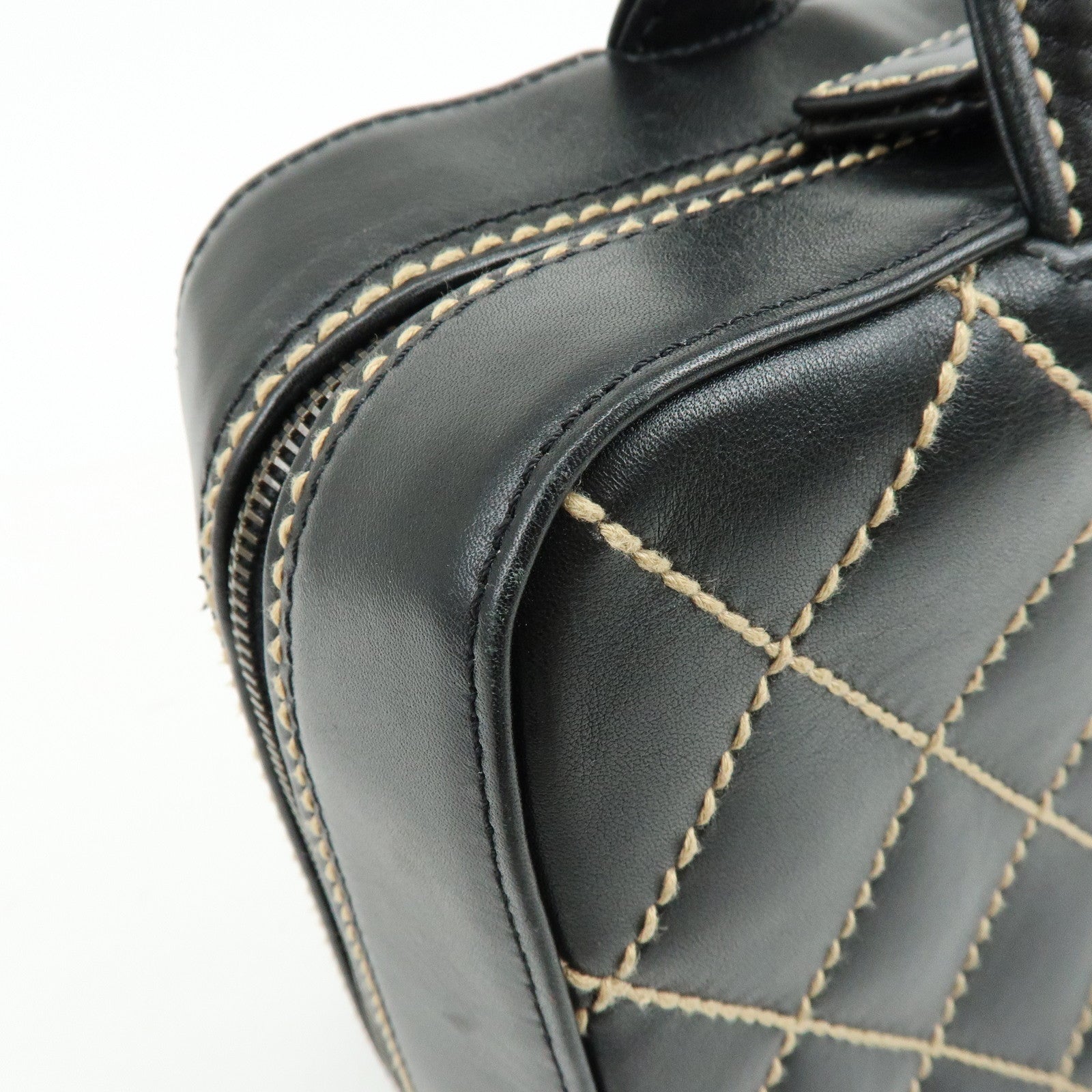 CHANEL Wild Stitch COCO Mark Calf Leather Hand Bag Tote Bag Black