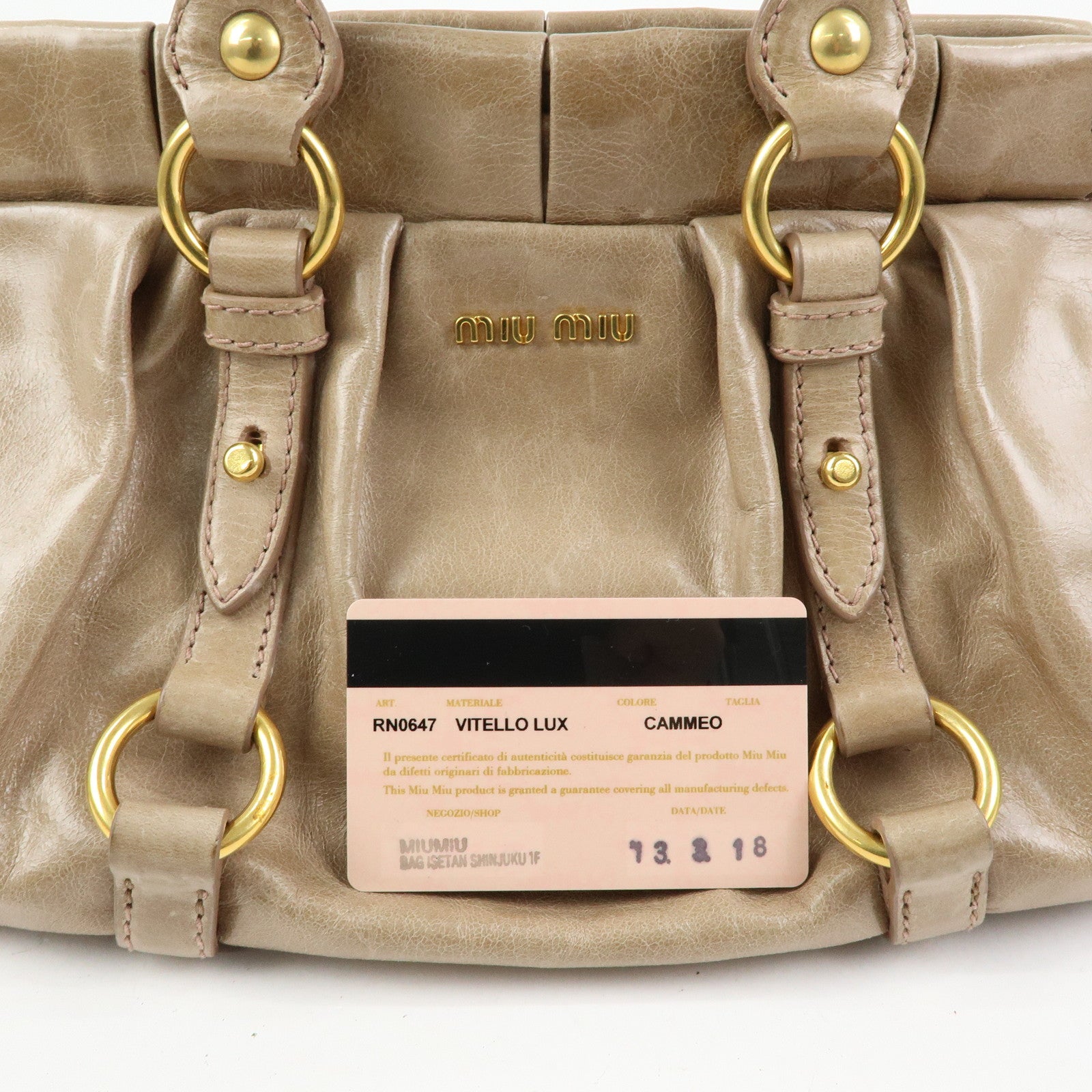 MIU MIU Logo Leather 2Way Bag Hand Bag Shoulder Bag Beige RN0647