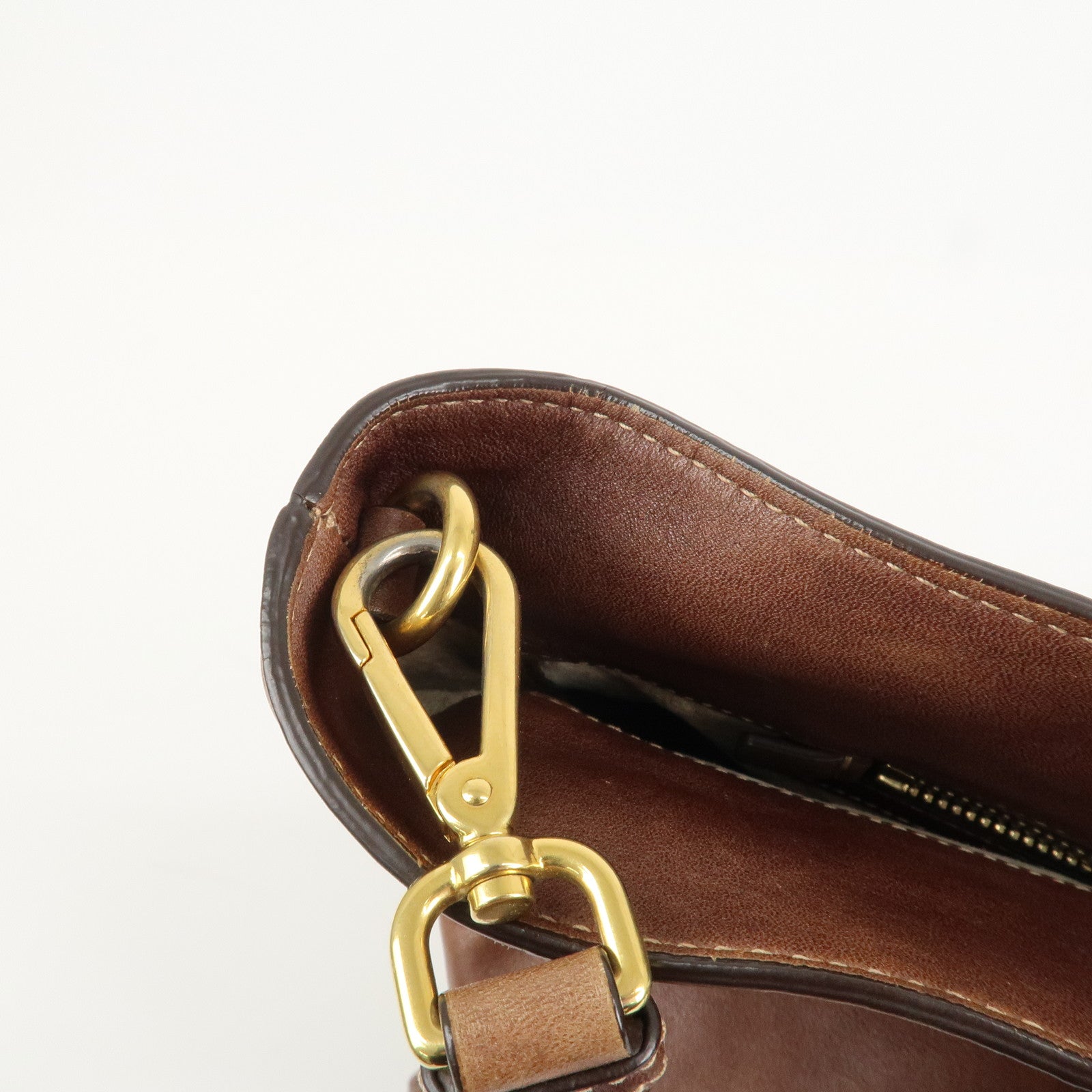 PRADA Logo Leather 2way Shoulder Bag Tote Bag Gold HDW Brown Used