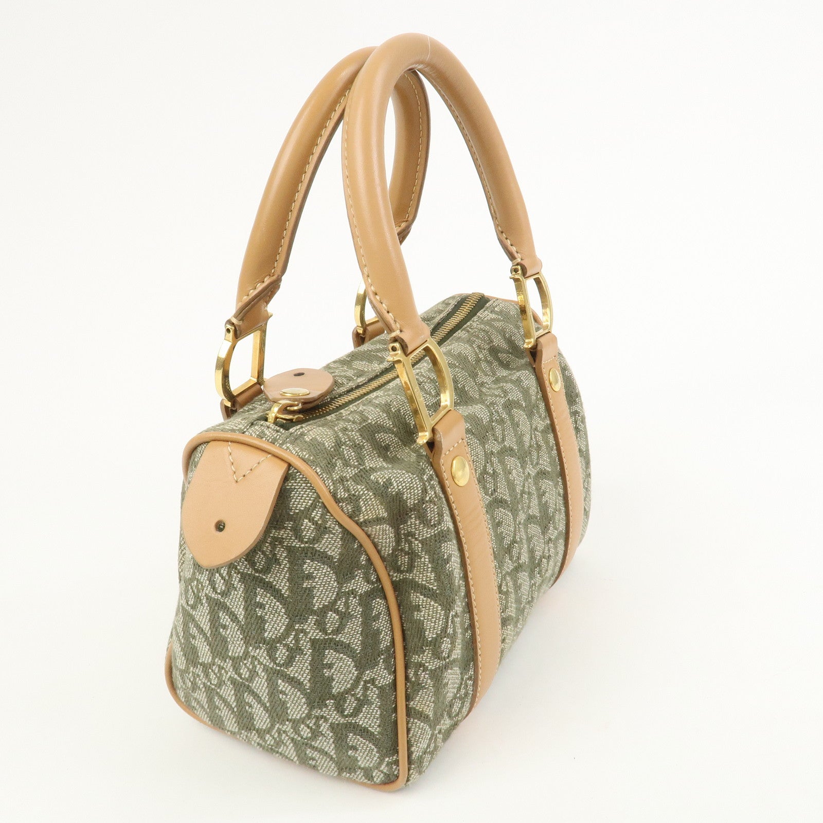 Christian Dior Trotter Jacquard Canvas Leather Boston Bag Hand Bag