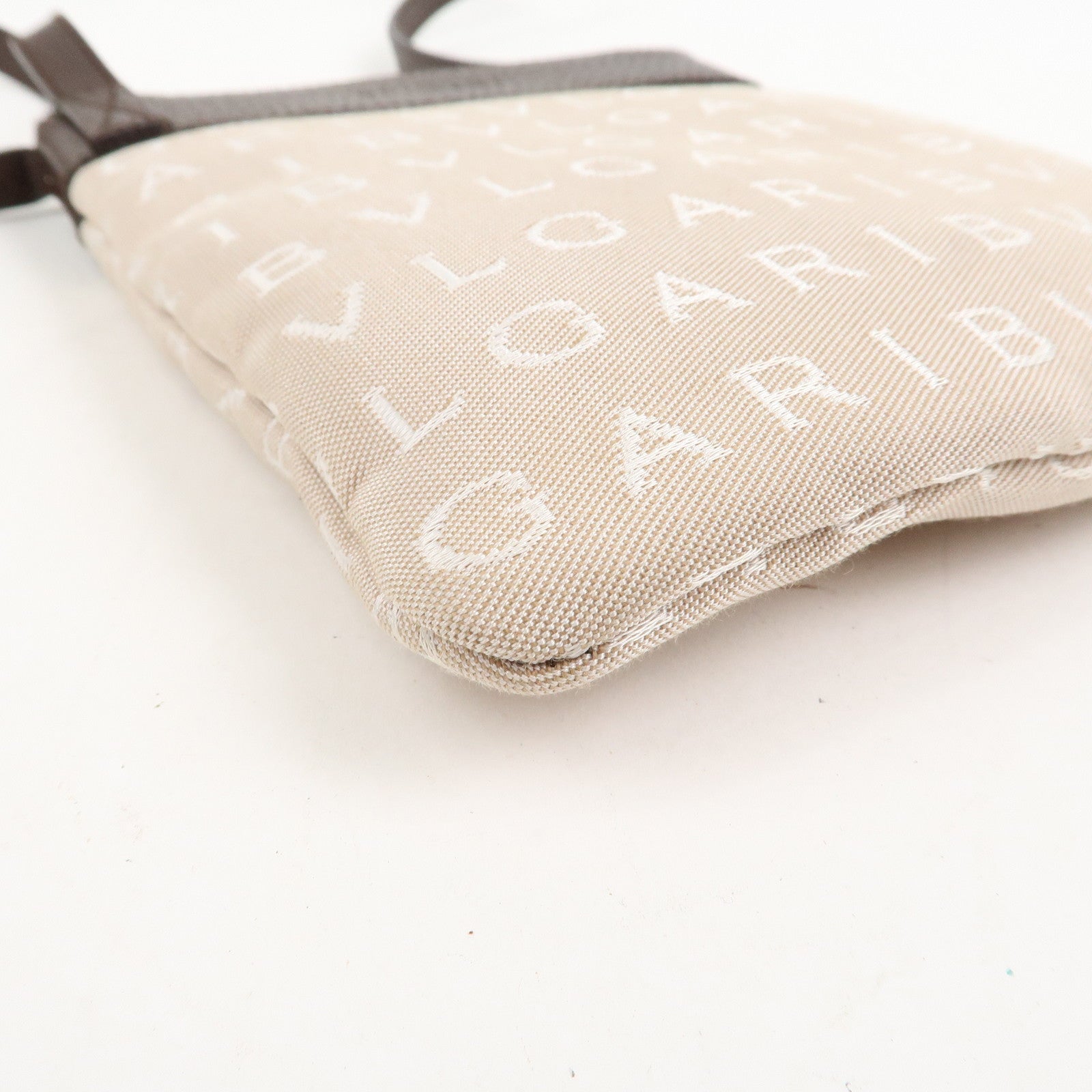 BVLGARI Logo Mania Canvas Leather Shoulder Bag Beige Brown 22588