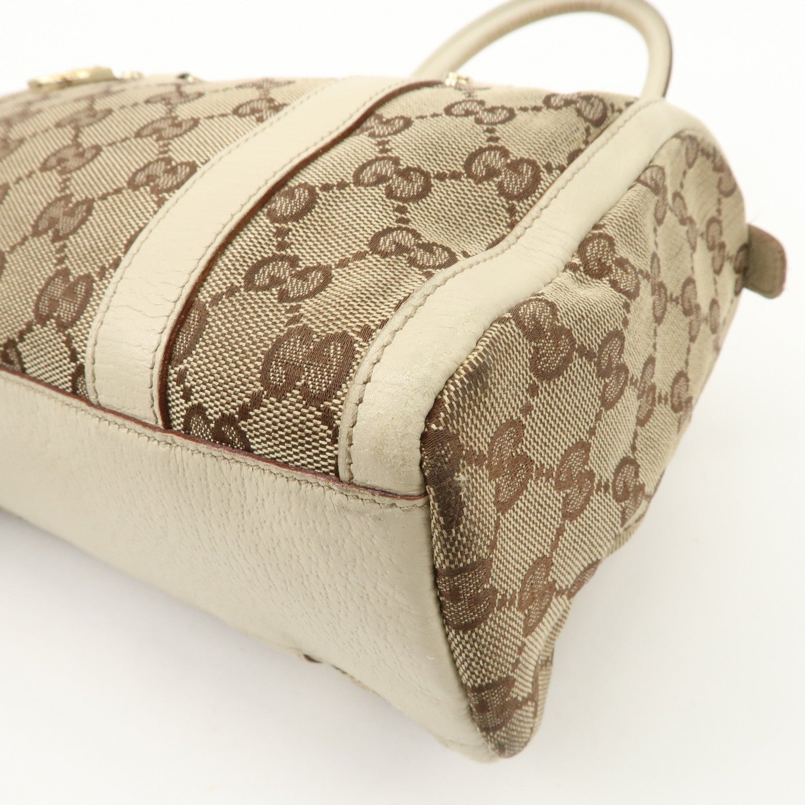 GUCCI Abbey GG Canvas Leather Boston Bag Beige Brown 130942