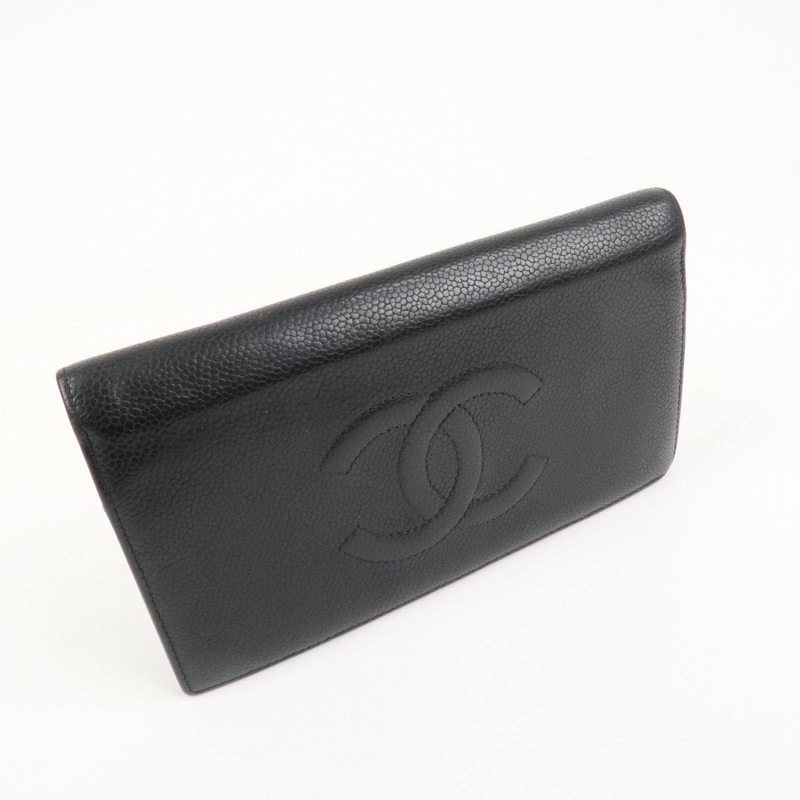 CHANEL COCO Mark Caviarskin Bi-fold Long Wallet Black A48651