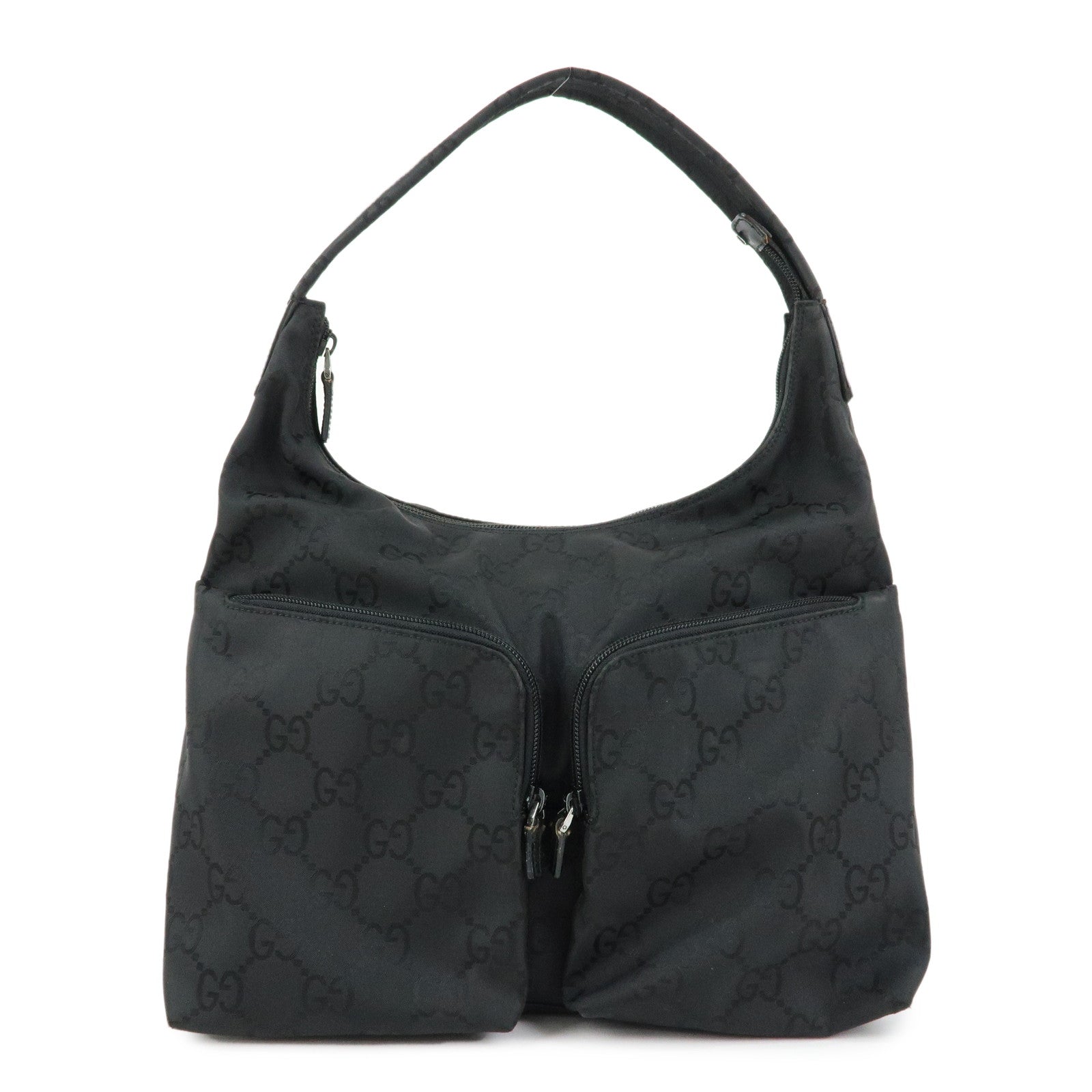 GUCCI Front Pocket GG Nylon Leather Shoulder Bag Black 001・3380