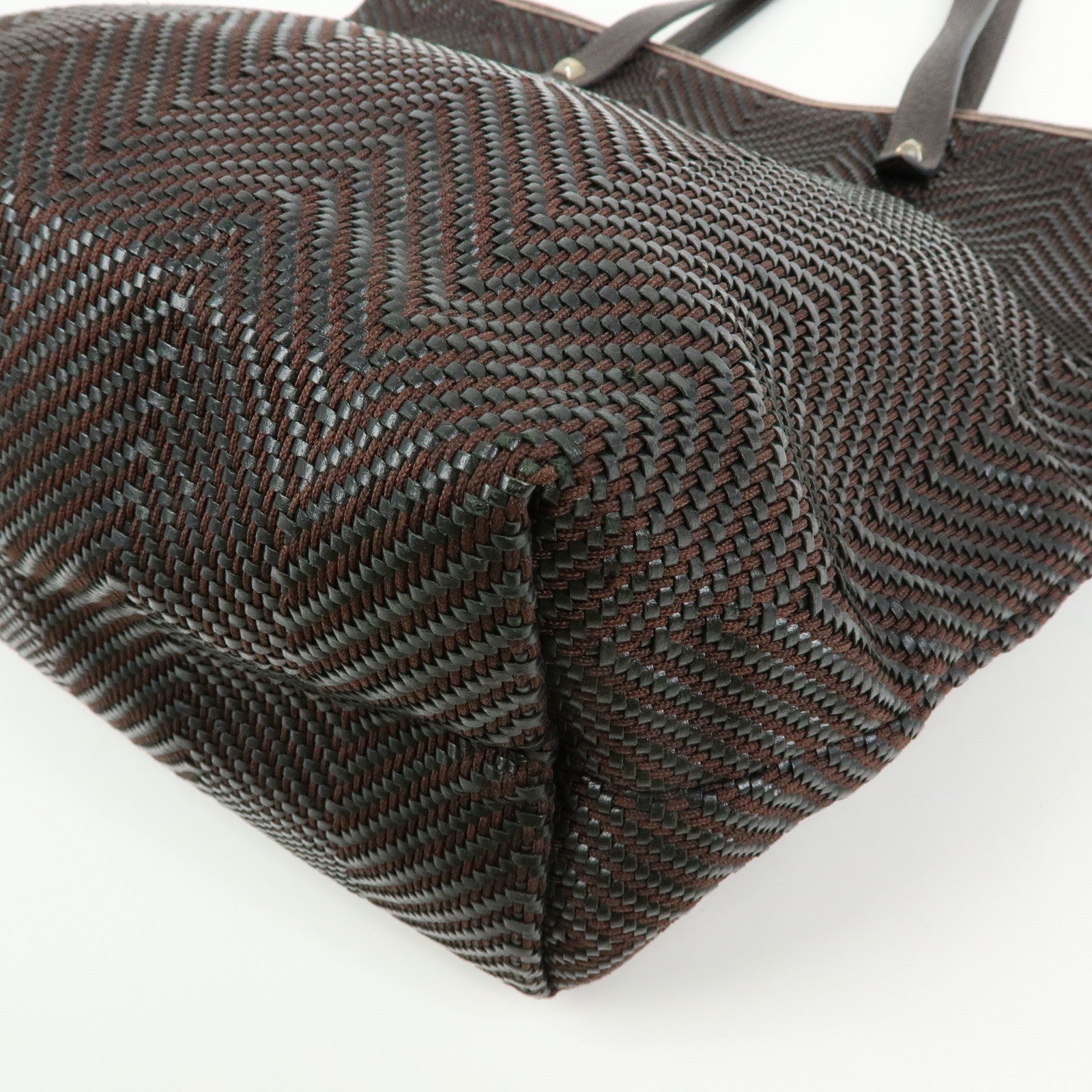 HERMES Amedaba Diago GM Polyester Leather Tote Bag Brown Black