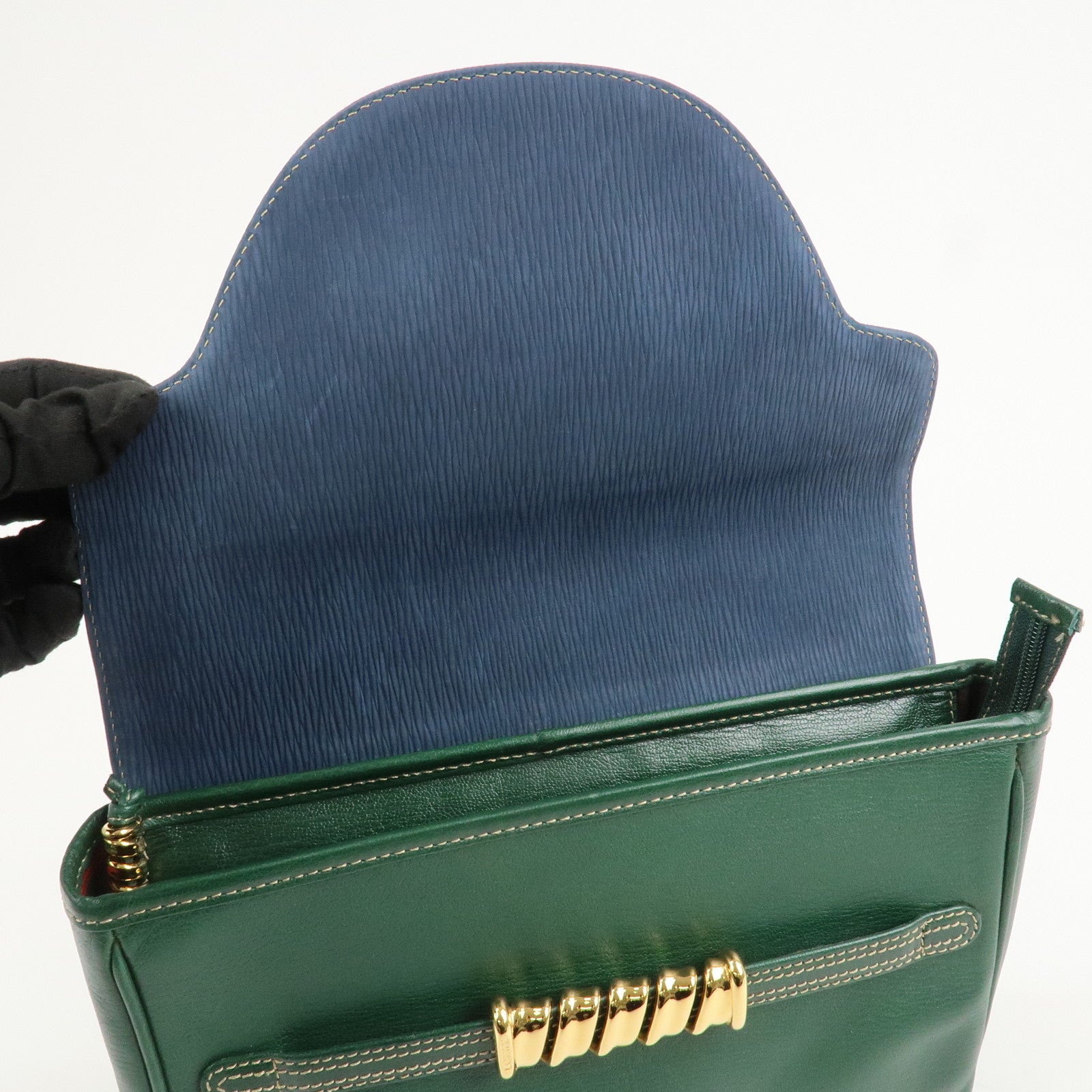 LOEWE Velazquez Suede Leather Clutch Bag Green Blue Gold HDW