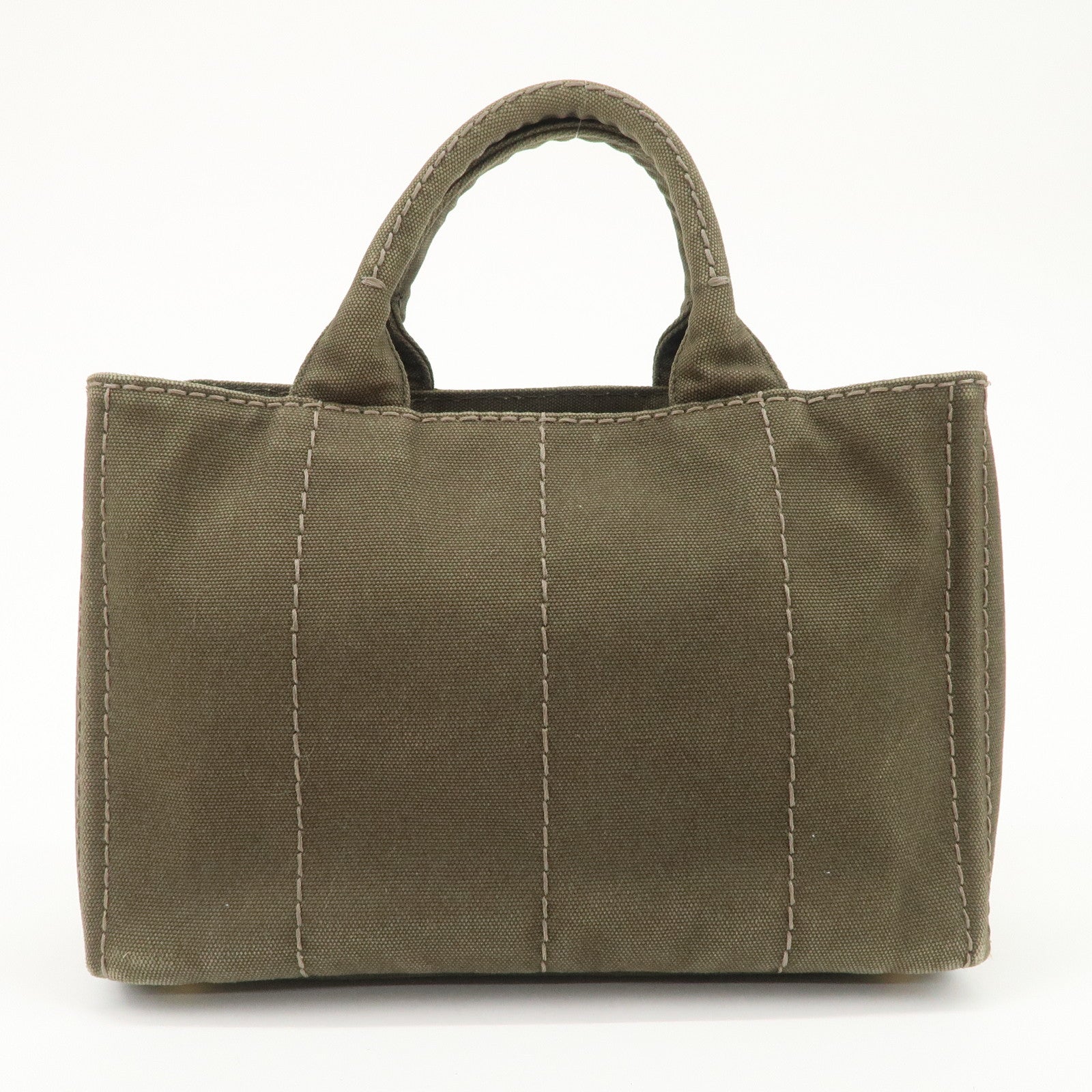 PRADA Canapa Mini Canvas Bag Hand Bag Tote Bag Khaki BN2439 Used