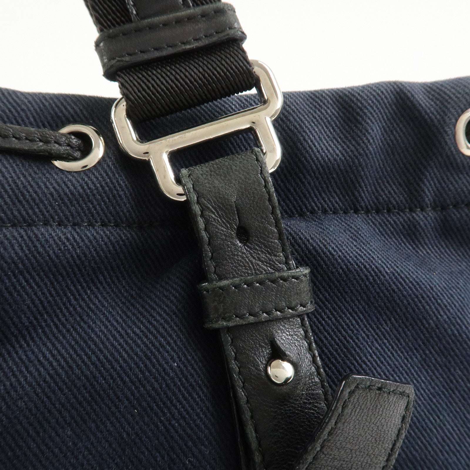 SAINT LAURENT PARIS Canvas Leather Tote Bag Shoulder Bag Navy