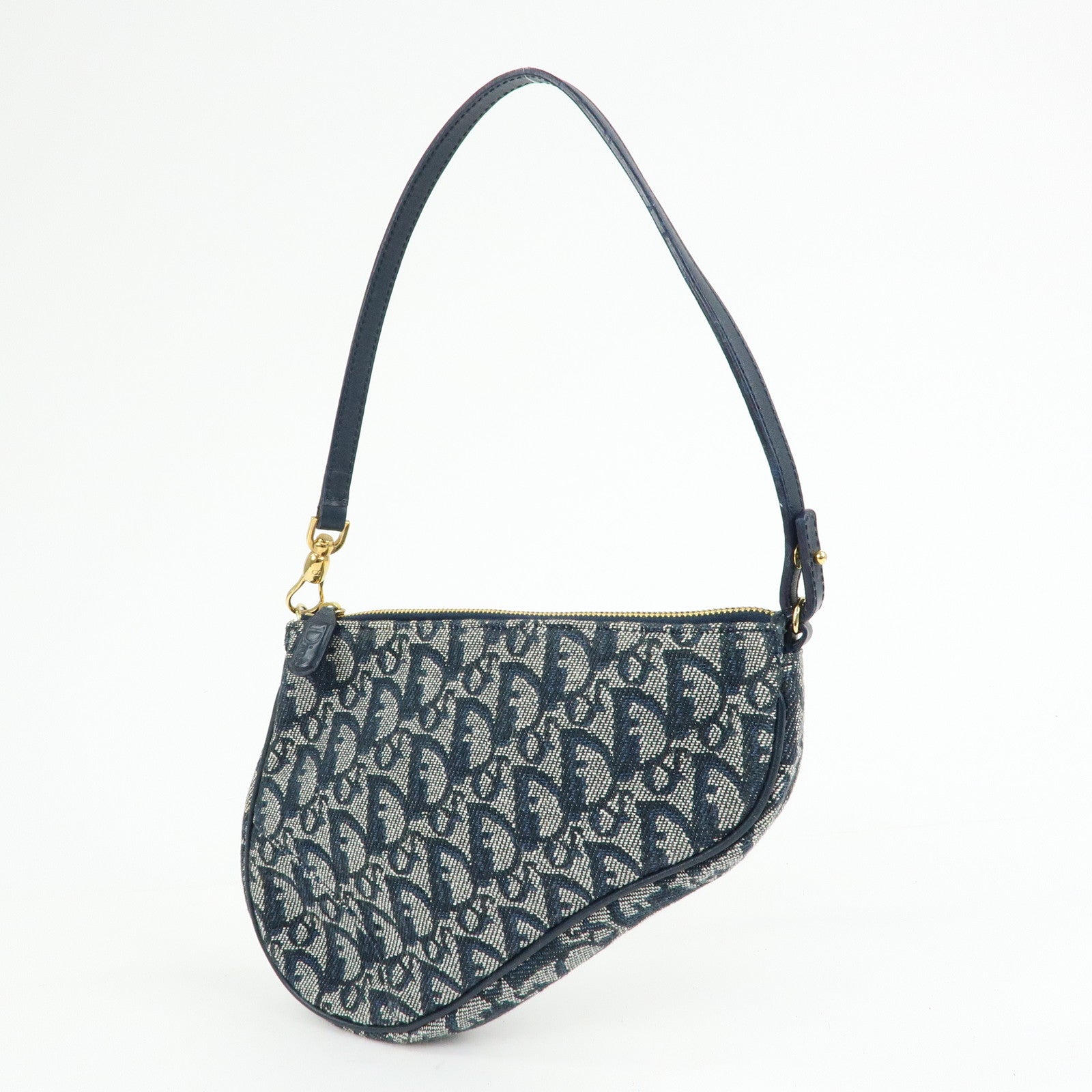 Christian Dior Trotter Jacguard Leather Saddle Bag Pouch Navy