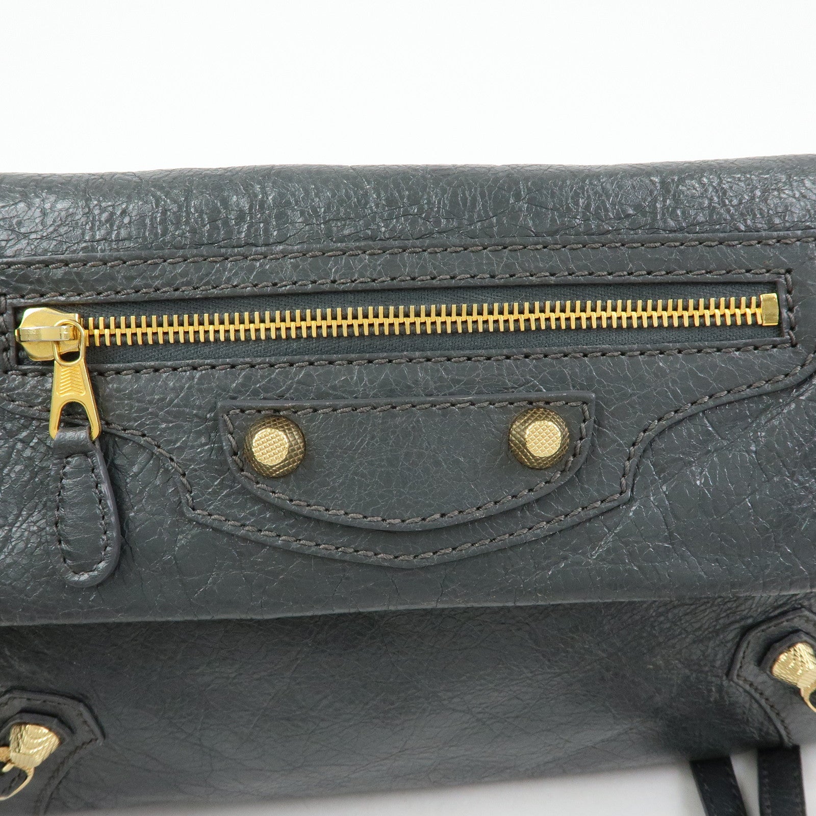 BALENCIAGA Leather Giant Envelope Clutch Shoulder Bag Grey 327079
