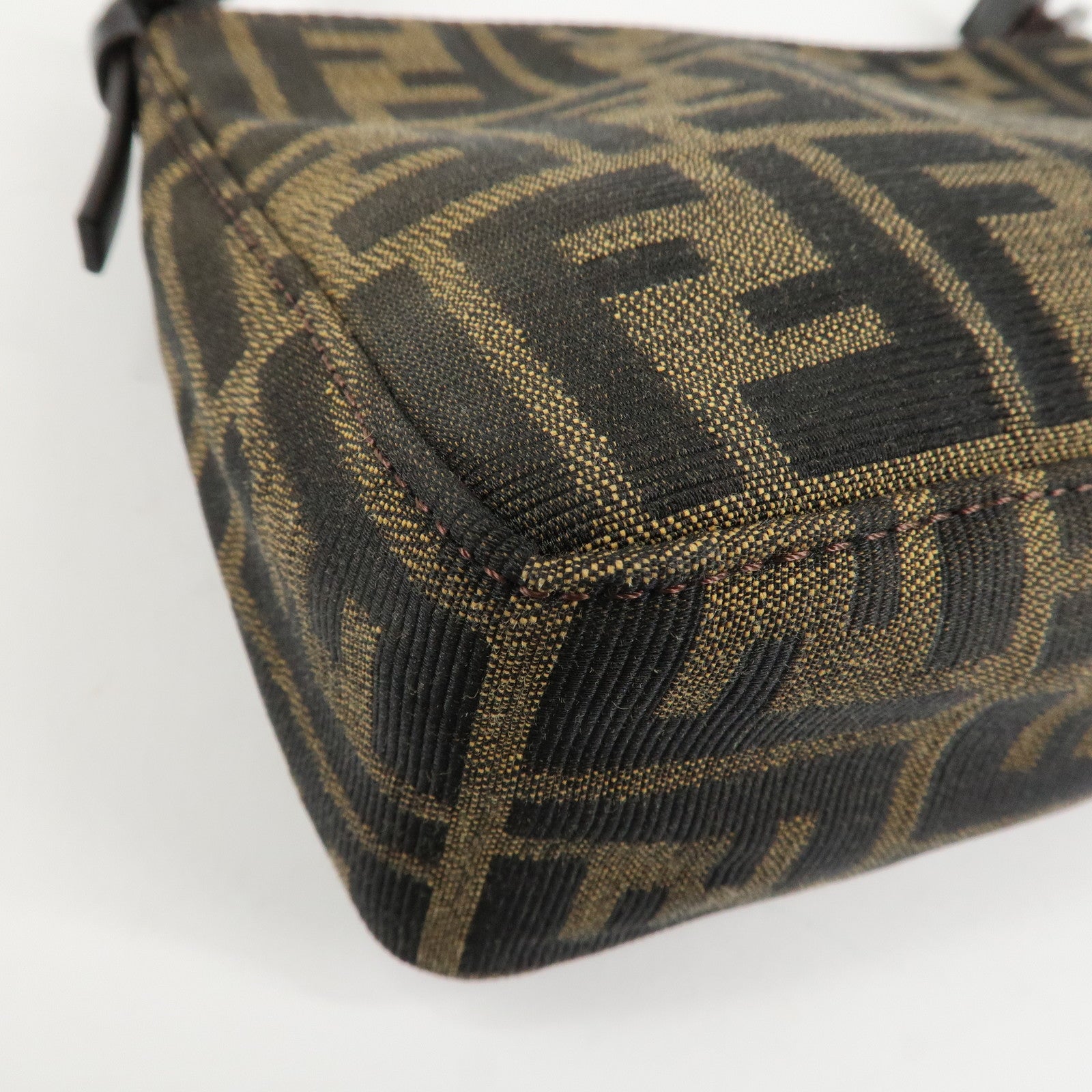FENDI Zucca Canvas Leather Mini Hand Bag Dark Brown Black 8BR155 Used