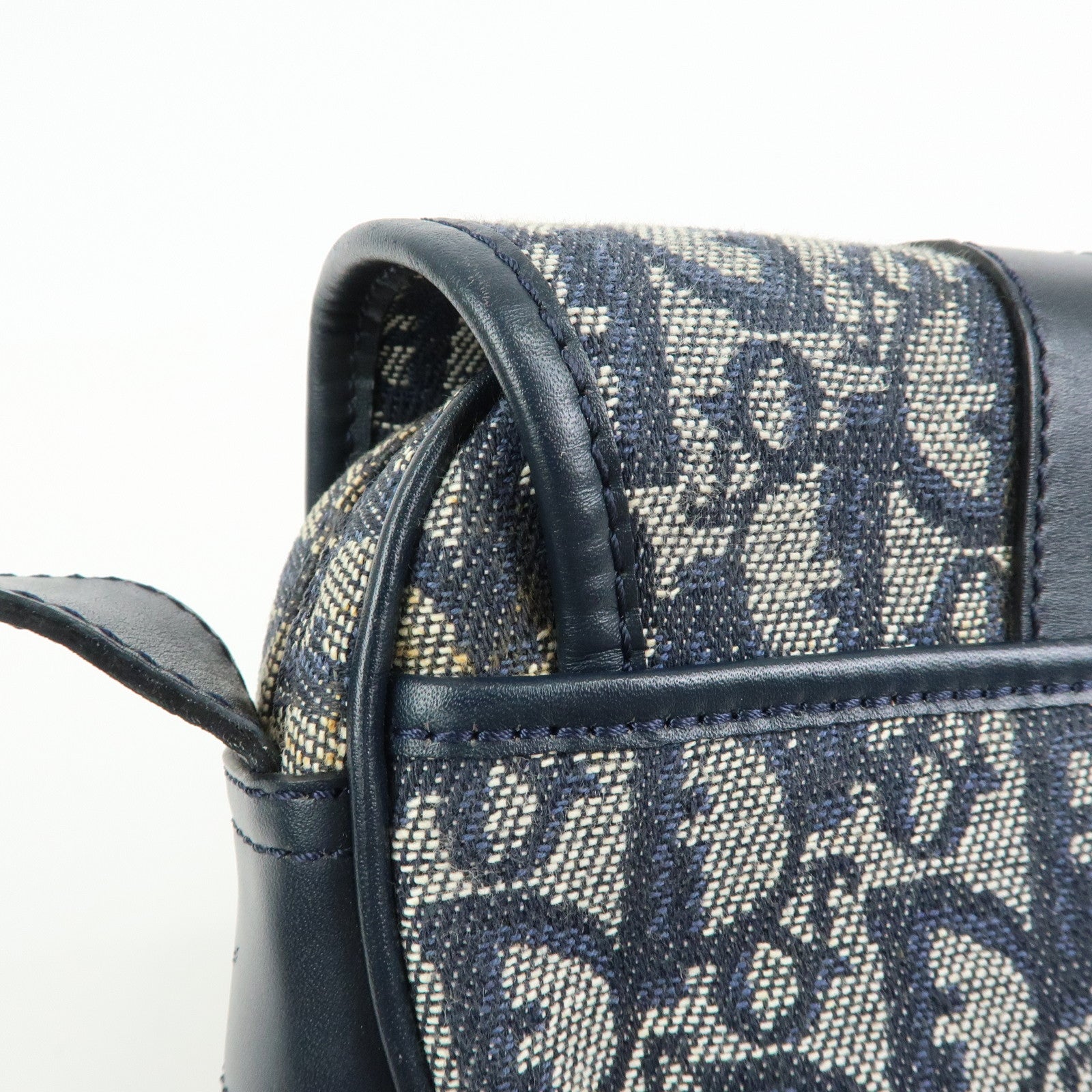 Christian Dior Trotter Jacquard Leather Shoulder Crossbody Bag Navy