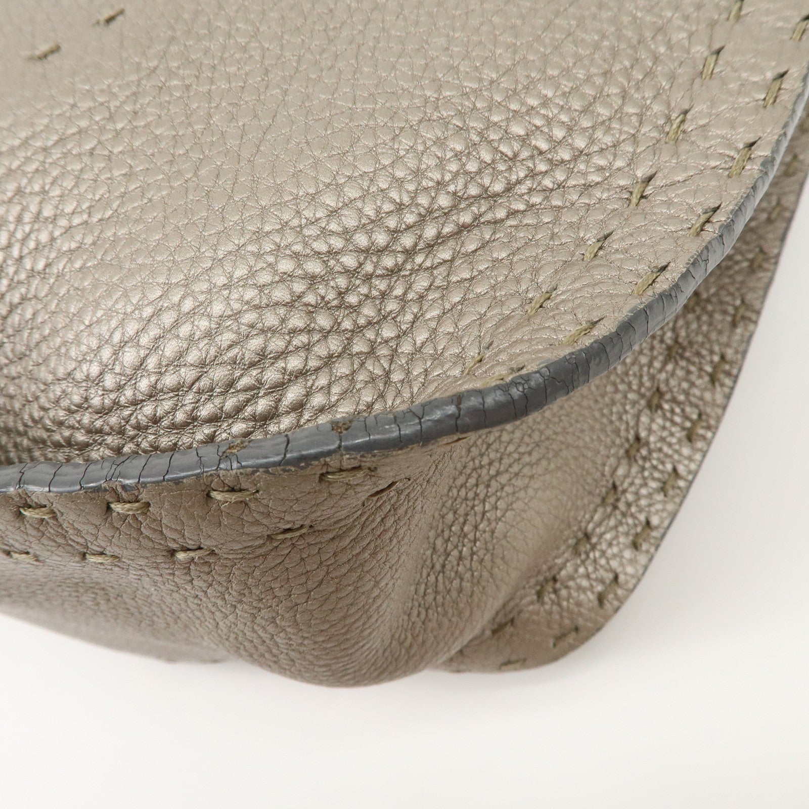 FENDI Selleria Leather Tote Bag Shoulder Bag Hand Bag Gray Used