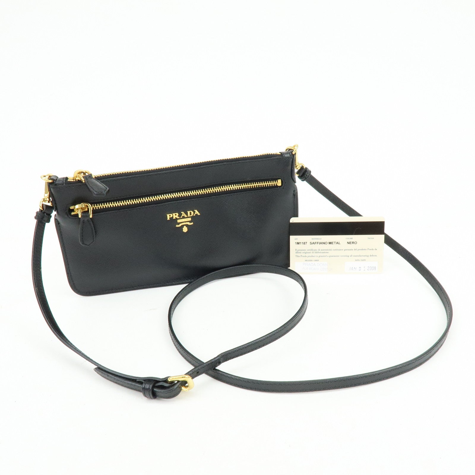 PRADA Saffiano Leather Shoulder Bag Crossbody Bag Black 1M1187