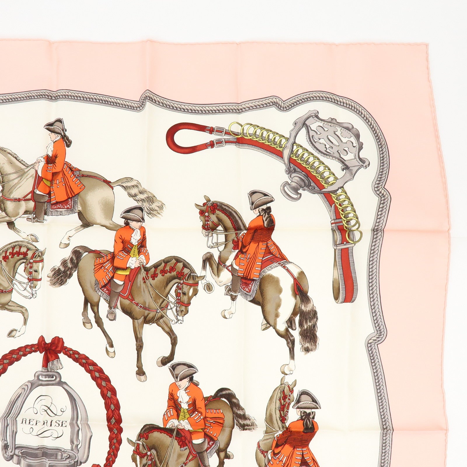 HERMES Carre 90 Silk 100% Scarf REPRISE Pink White
