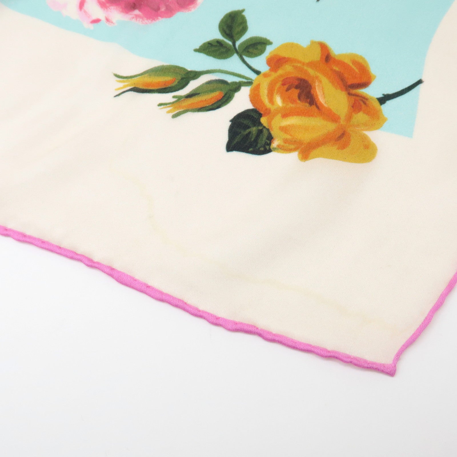 GUCCI Silk 100% 64 ×192 Floral Honey Bee Print Scarf Blue