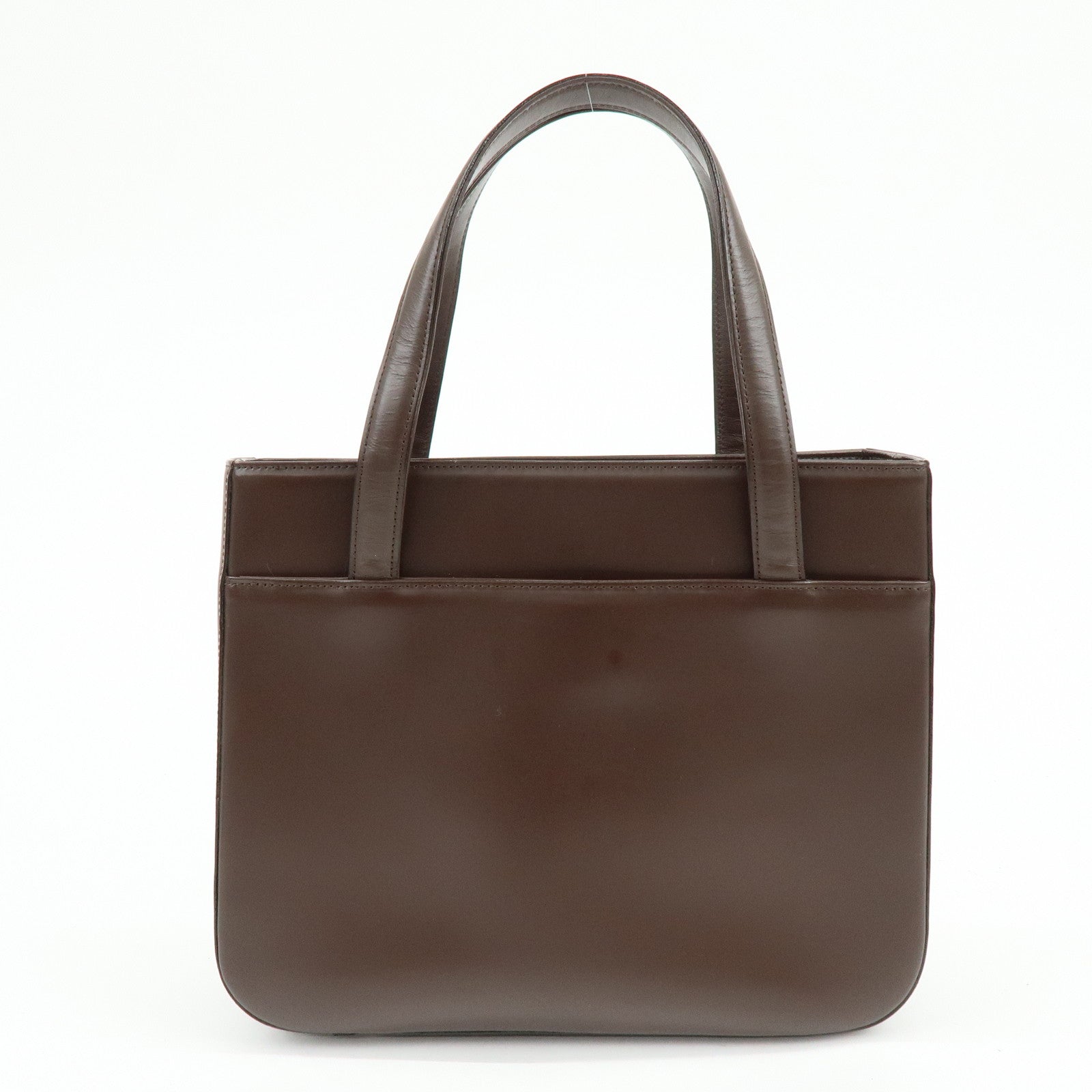 BURBERRY Nova Plaid Leather Hand Bag Tote Bag Brown