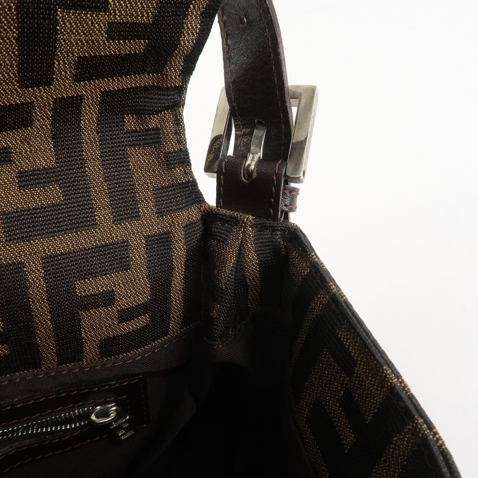 FENDI Zucca Mamma Baguette Canvas Shoulder Bag Brown Black 26325