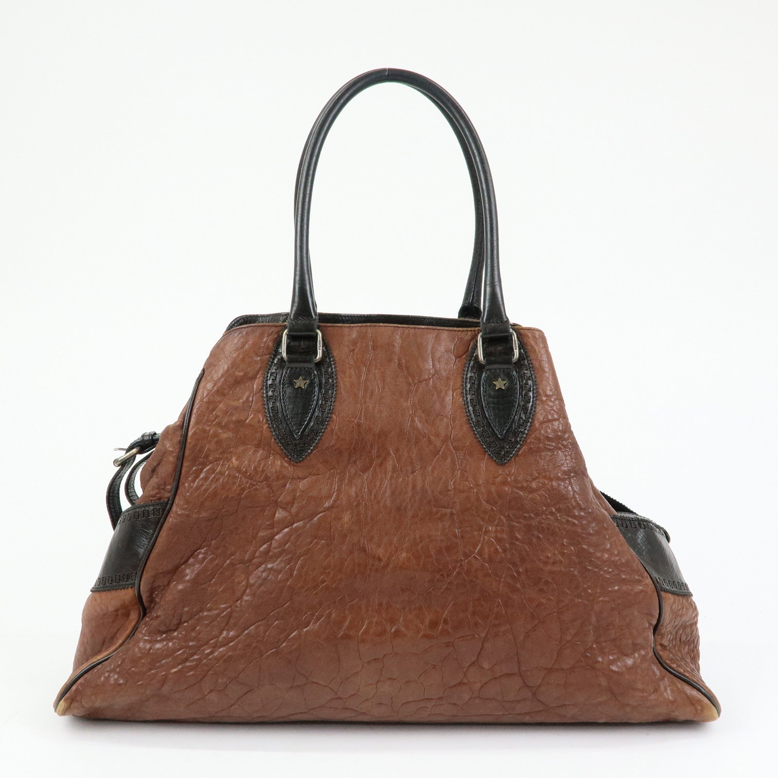 FENDI Etnico Leather Tote Bag Shoulder Bag Brown Black 8BN158