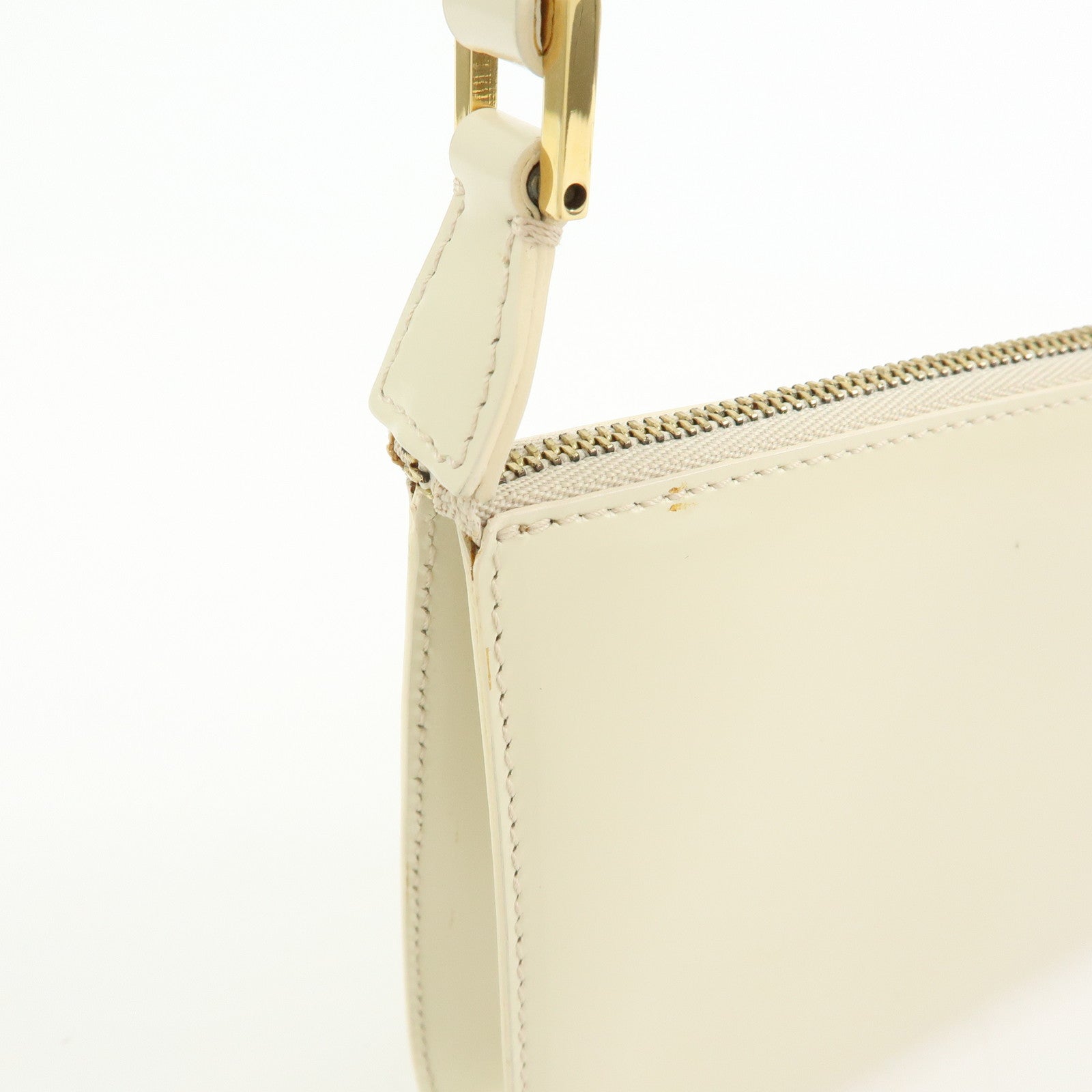 Ferragamo Gancini Leather Shoulder Bag Hand Bag Beige Ivory