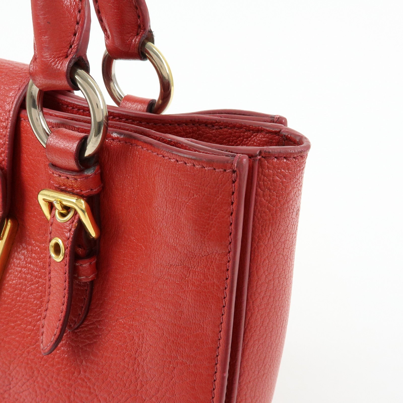 MIU MIU Madras Leather 2Way Bag Hand Bag Shoulder Bag Red
