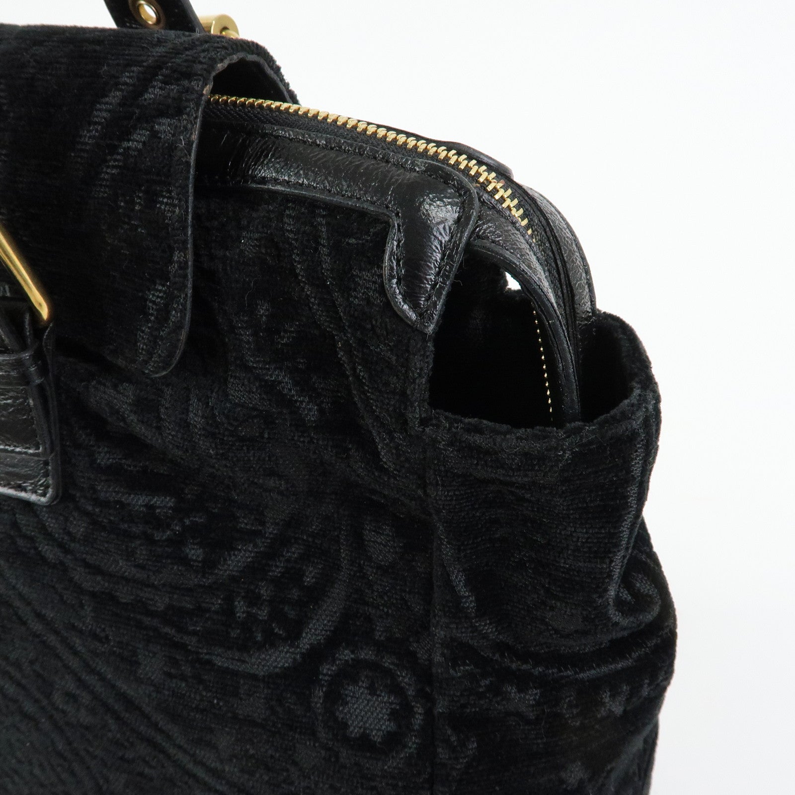 STELLA MCCARTNEY Canvas Leather Tote Hand Bag Paisley Pattern Black