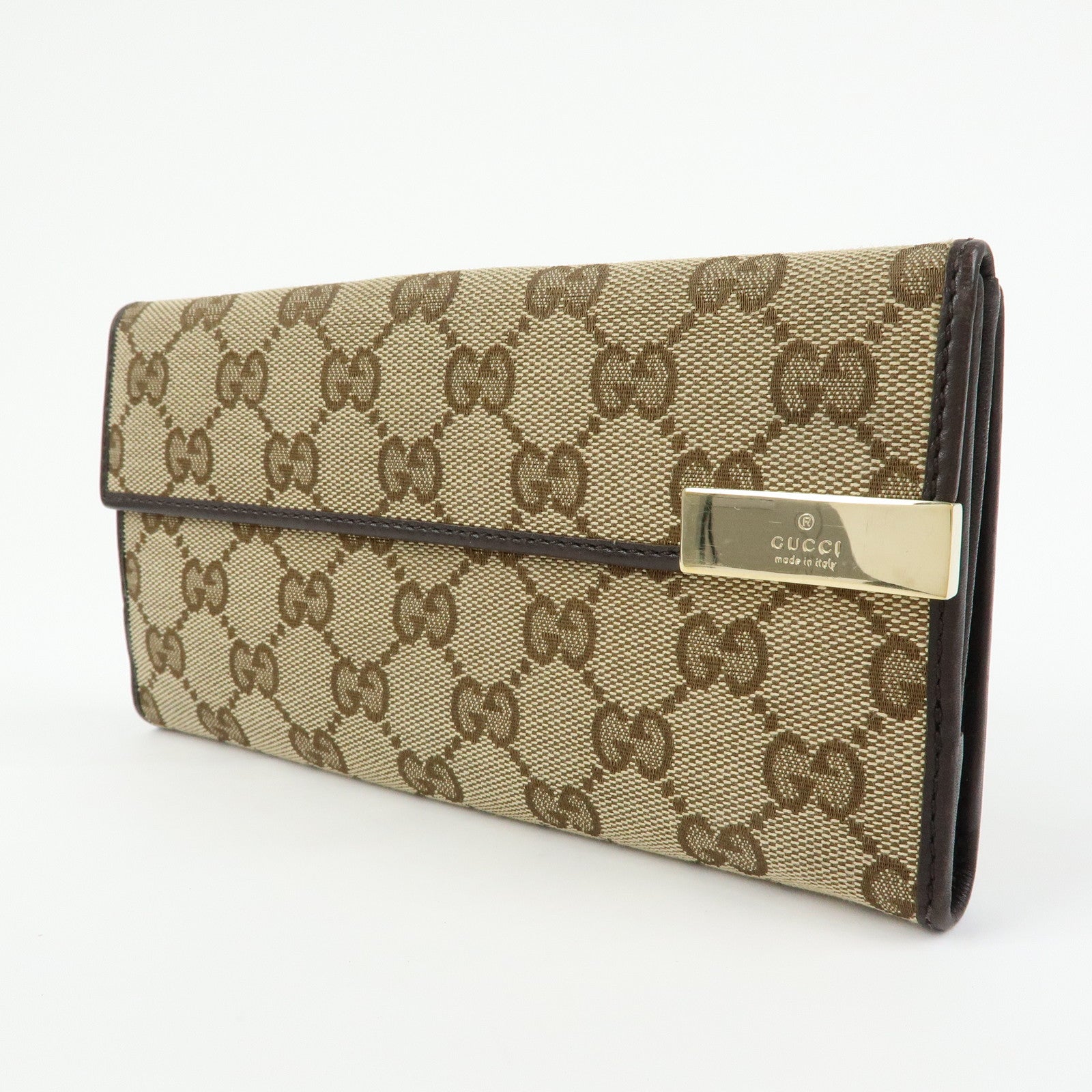 GUCCI GG Canvas Leather Long Wallet Beige Brown 257012