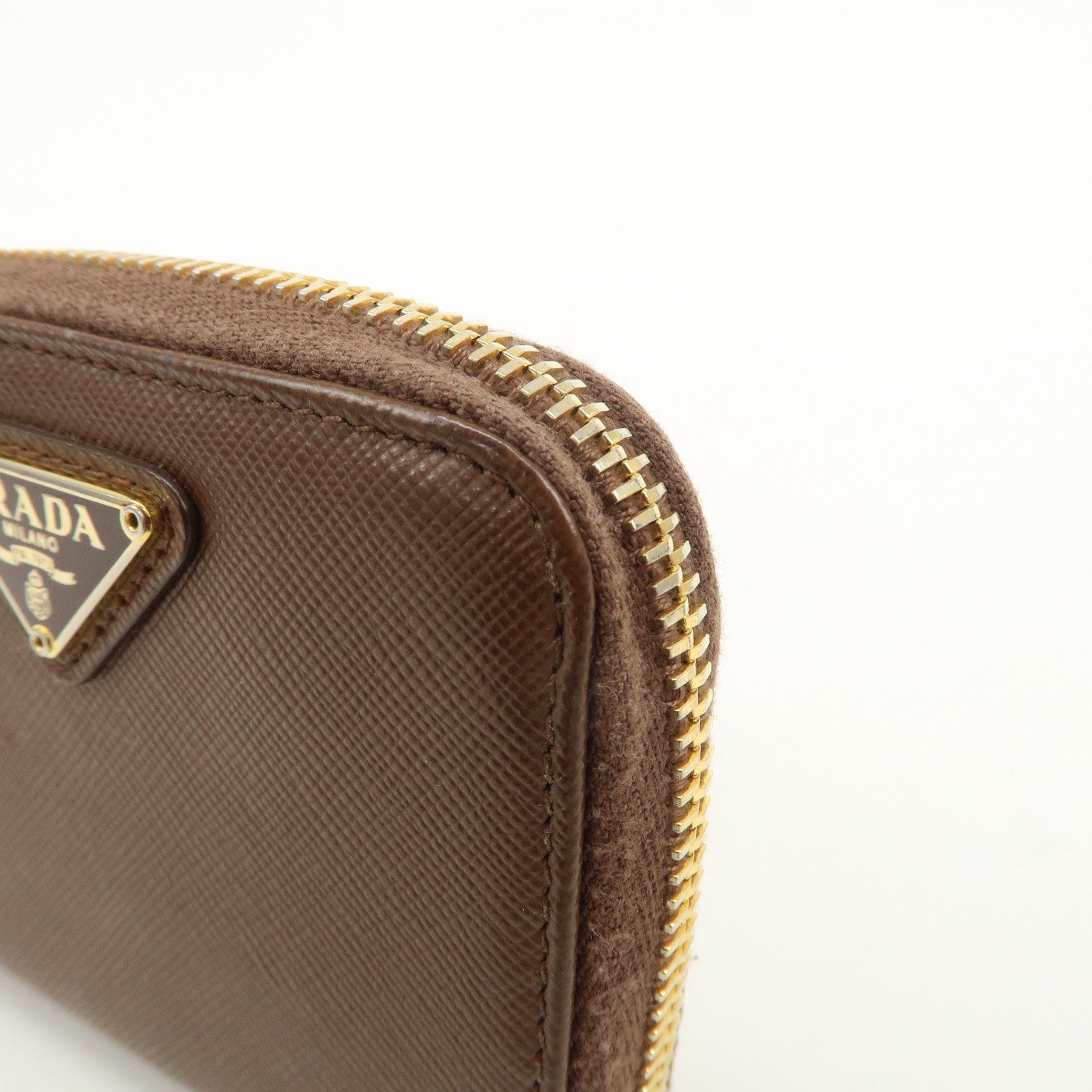 PRADA Triangle Logo Saffiano Leather Coin Case Coin Purse Brown