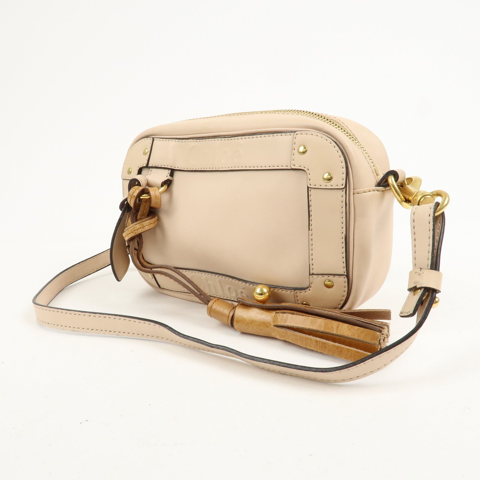 Chloe Eden Leather Tassel Shoulder Bag Pink Beige