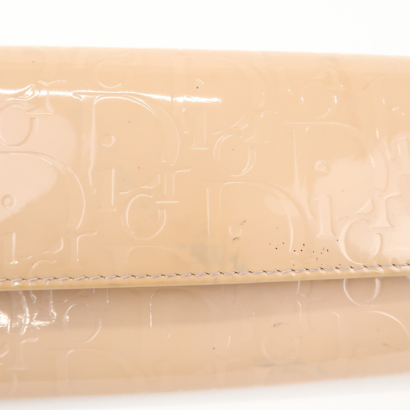Christian Dior Patent Leather Chain Wallet Long Wallet WOC Beige