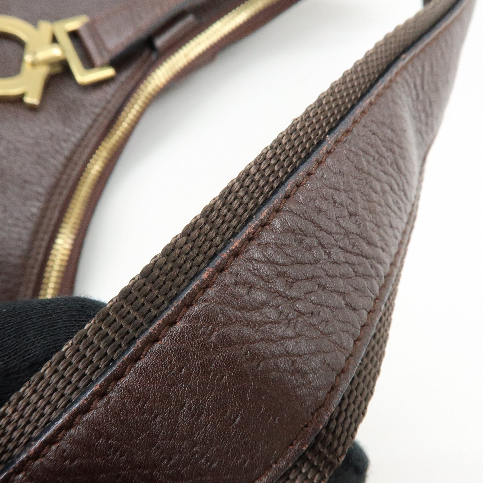 Ferragamo Gancini Leather Shoulder Bag Hand Bag Brown