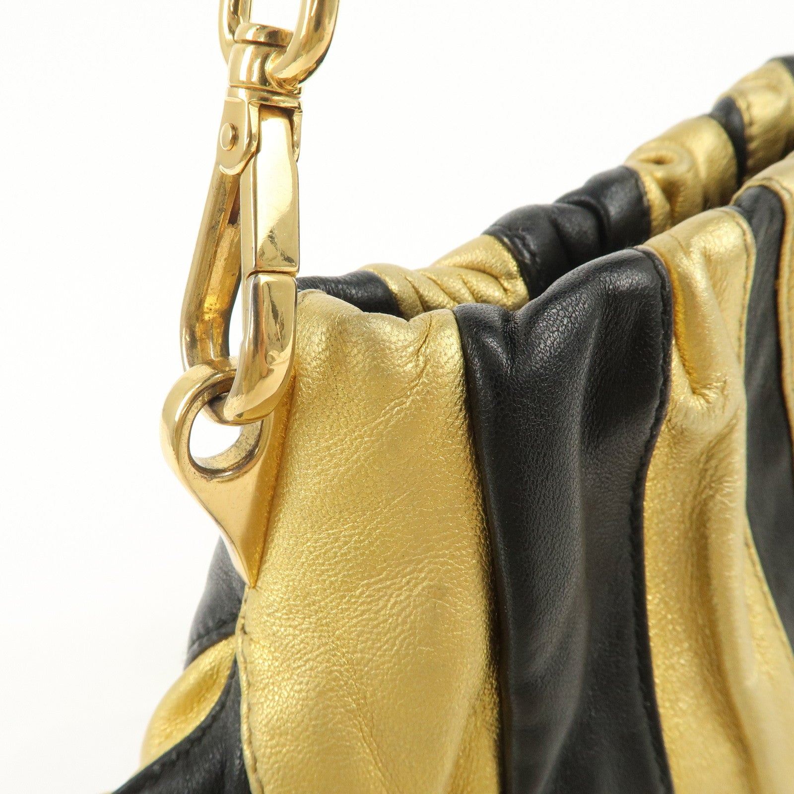 PRADA Leather Hand Bag Black Gold Hardware