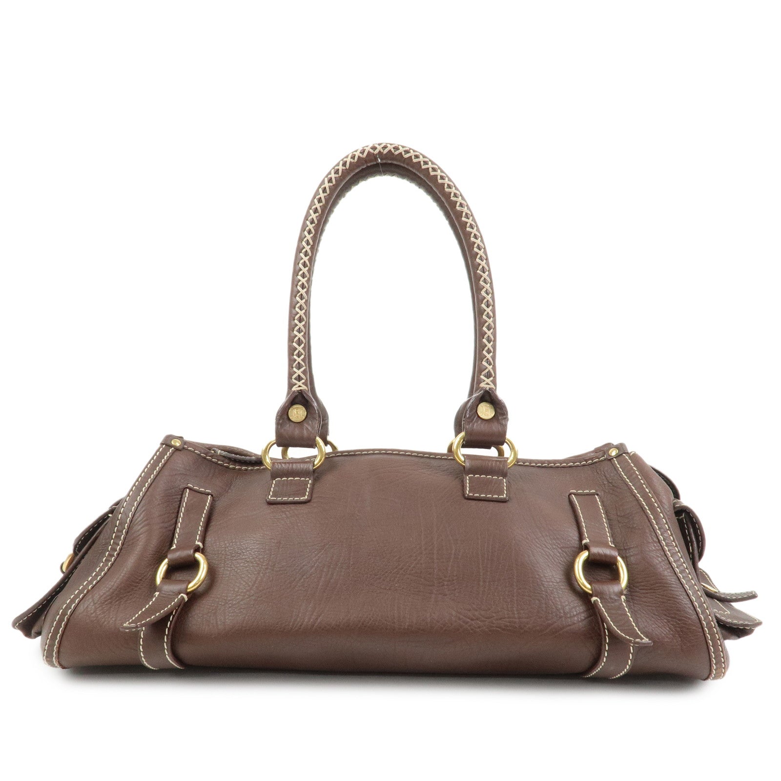 CELINE Logo Leather Boogie Bag Large Tote Bag Hand Bag Brown