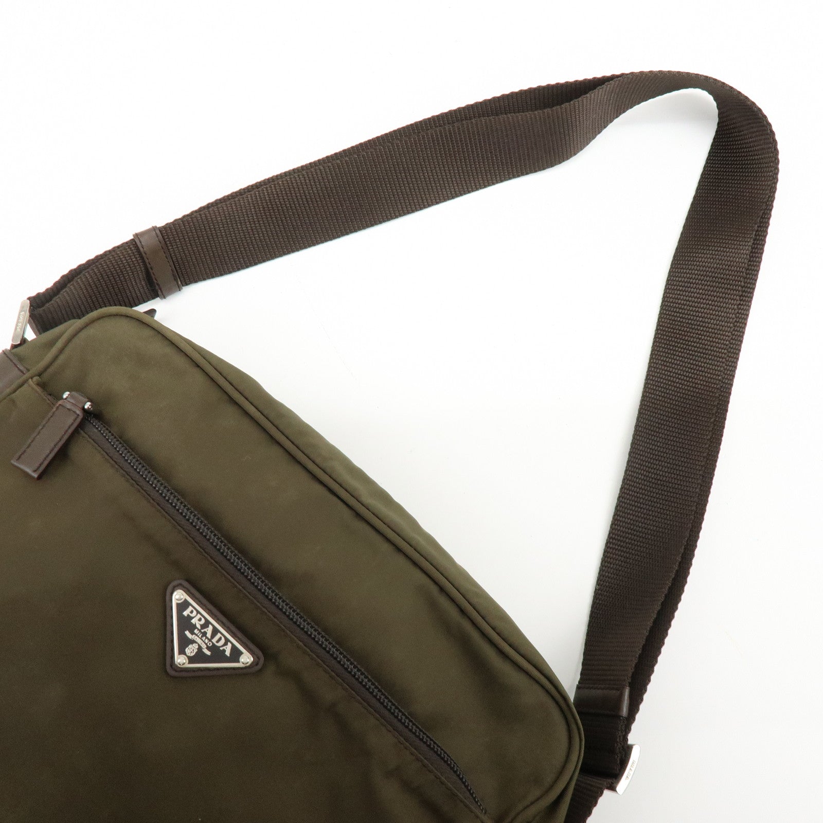 PRADA Triangle Logo Nylon Shoulder Crossbody Bag Khaki Brown BT0166