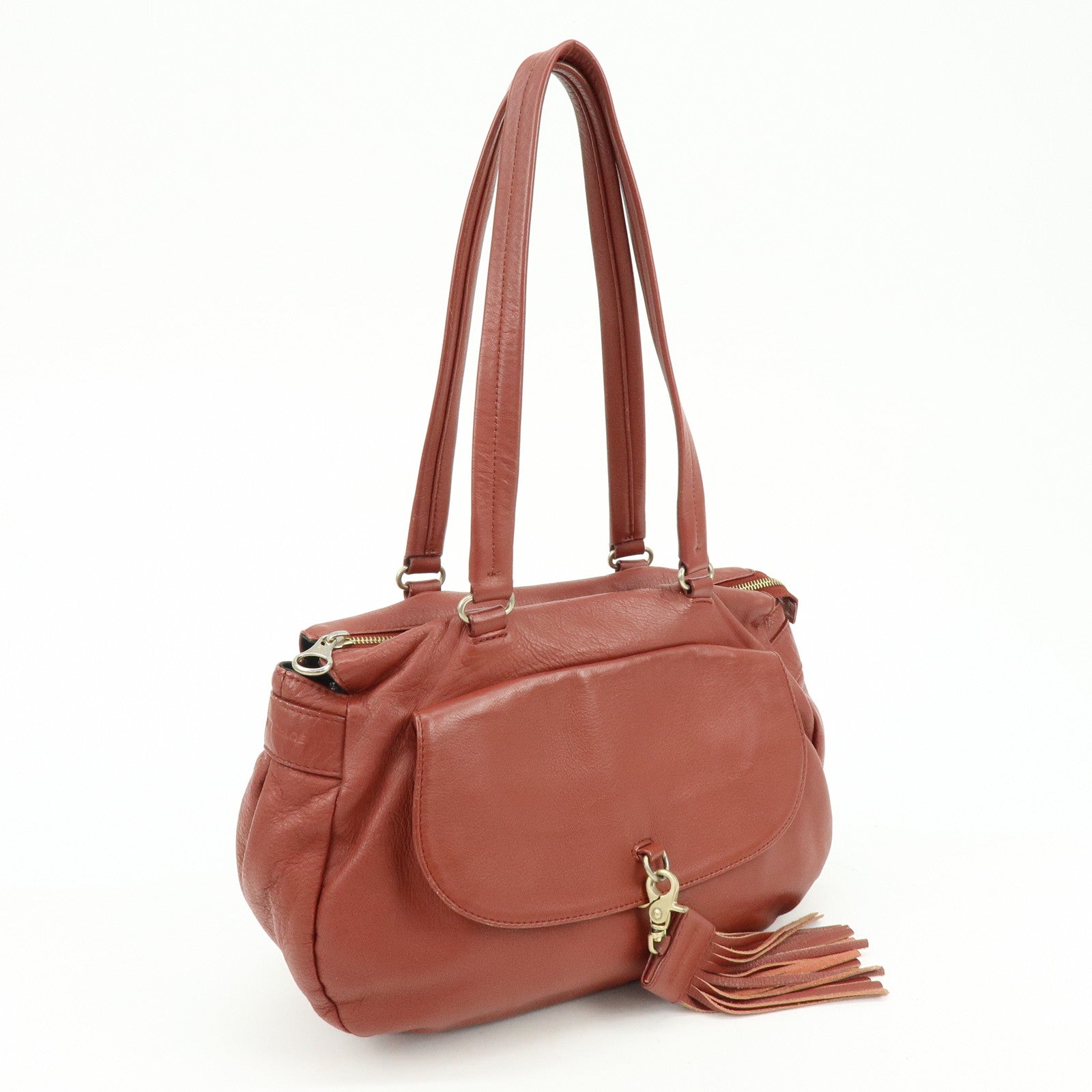 Chloe See by Chloe Leather Shoulder Bag Hand Bag Tassel Red